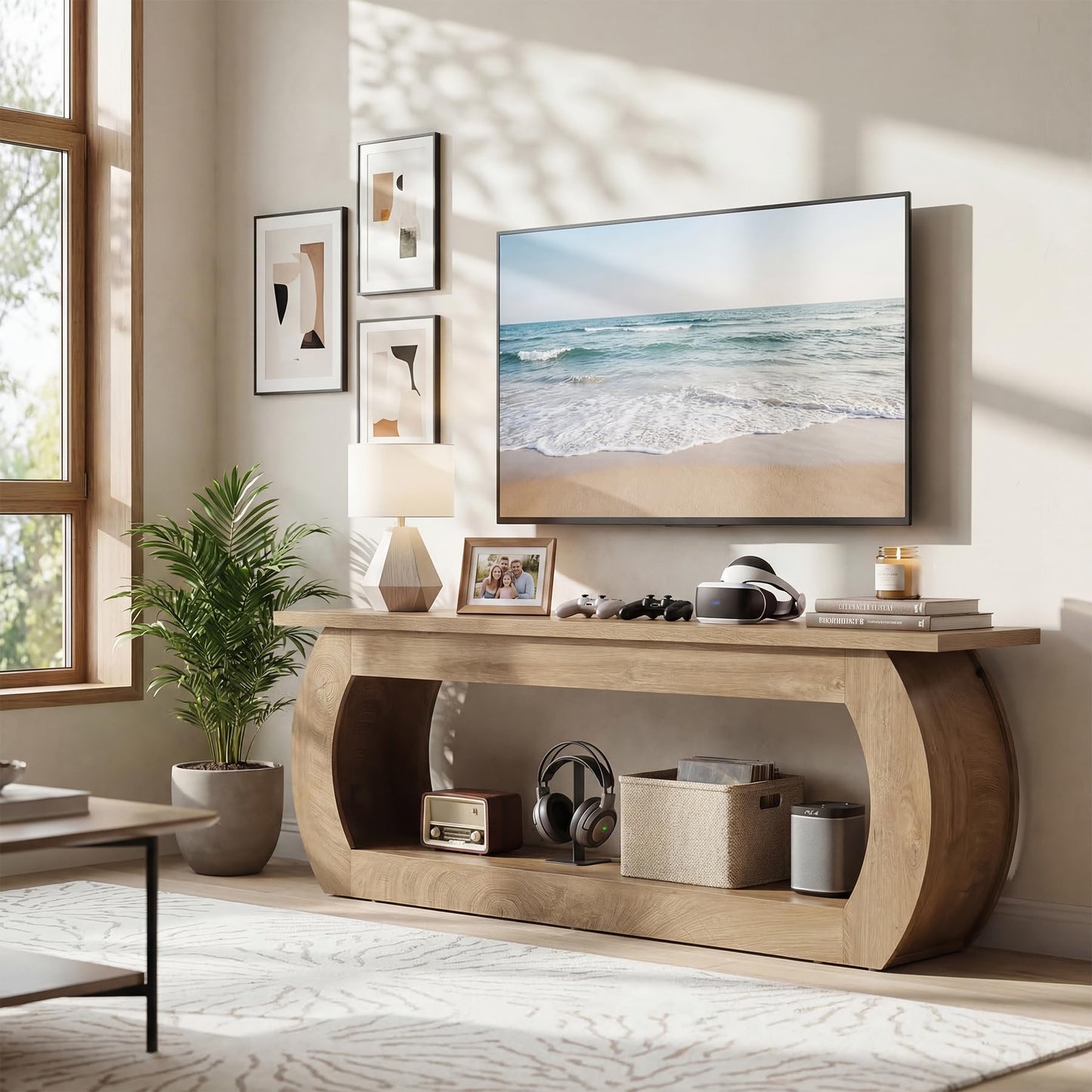 LITTLE TREE TV Stand for 65 Inch, Wooden Entertainment Center with Storage