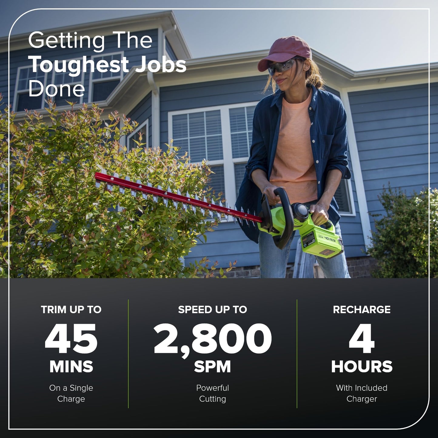 Greenworks 40V 24" Cordless Hedge Trimmer (1" Cutting Capacity), 2.0Ah USB Battery and Charger Included