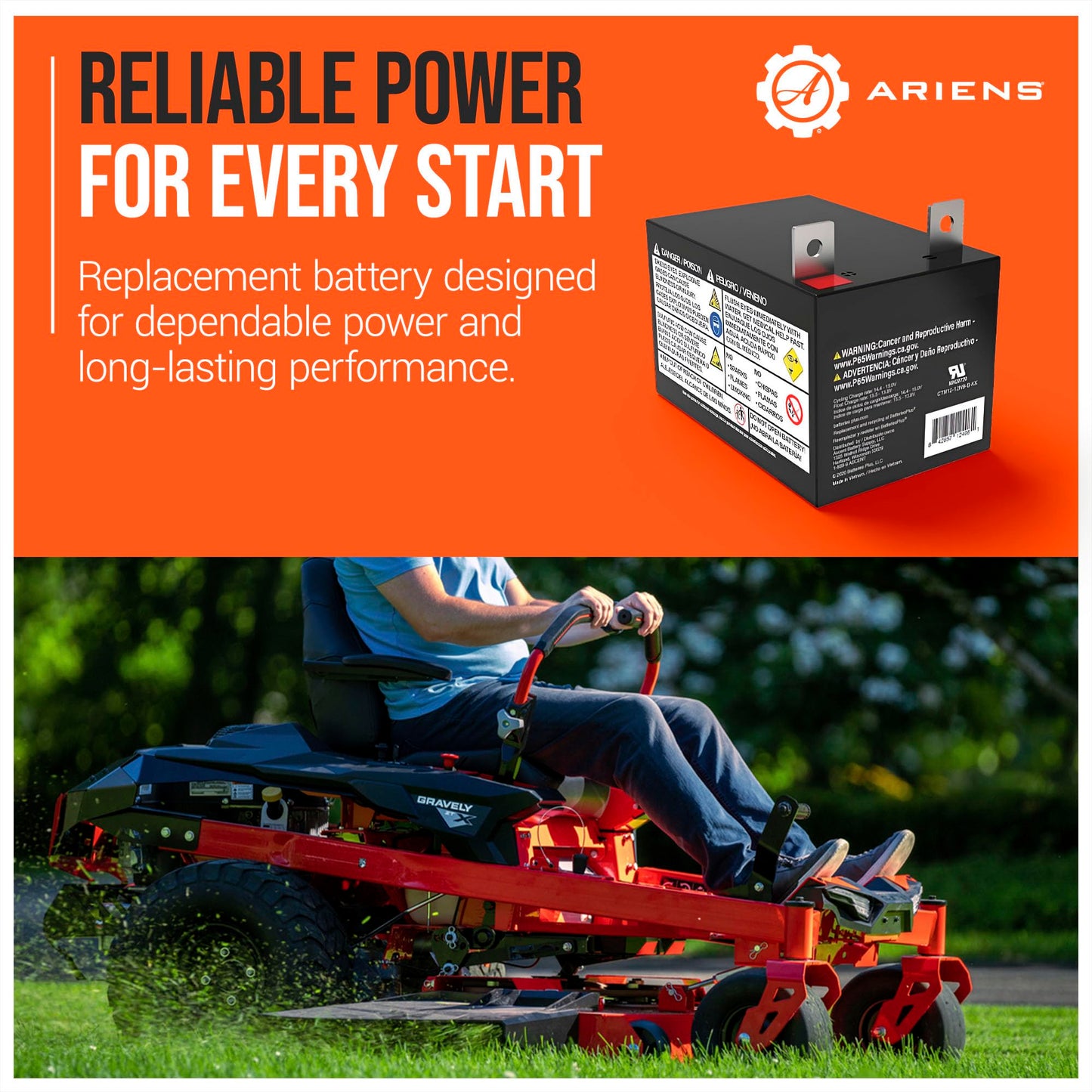 Ariens Gravely 04738800 12V 12A 190CCA Battery OEM Apex Ikon Zoom Pro-Turn Edge Snow Blowers