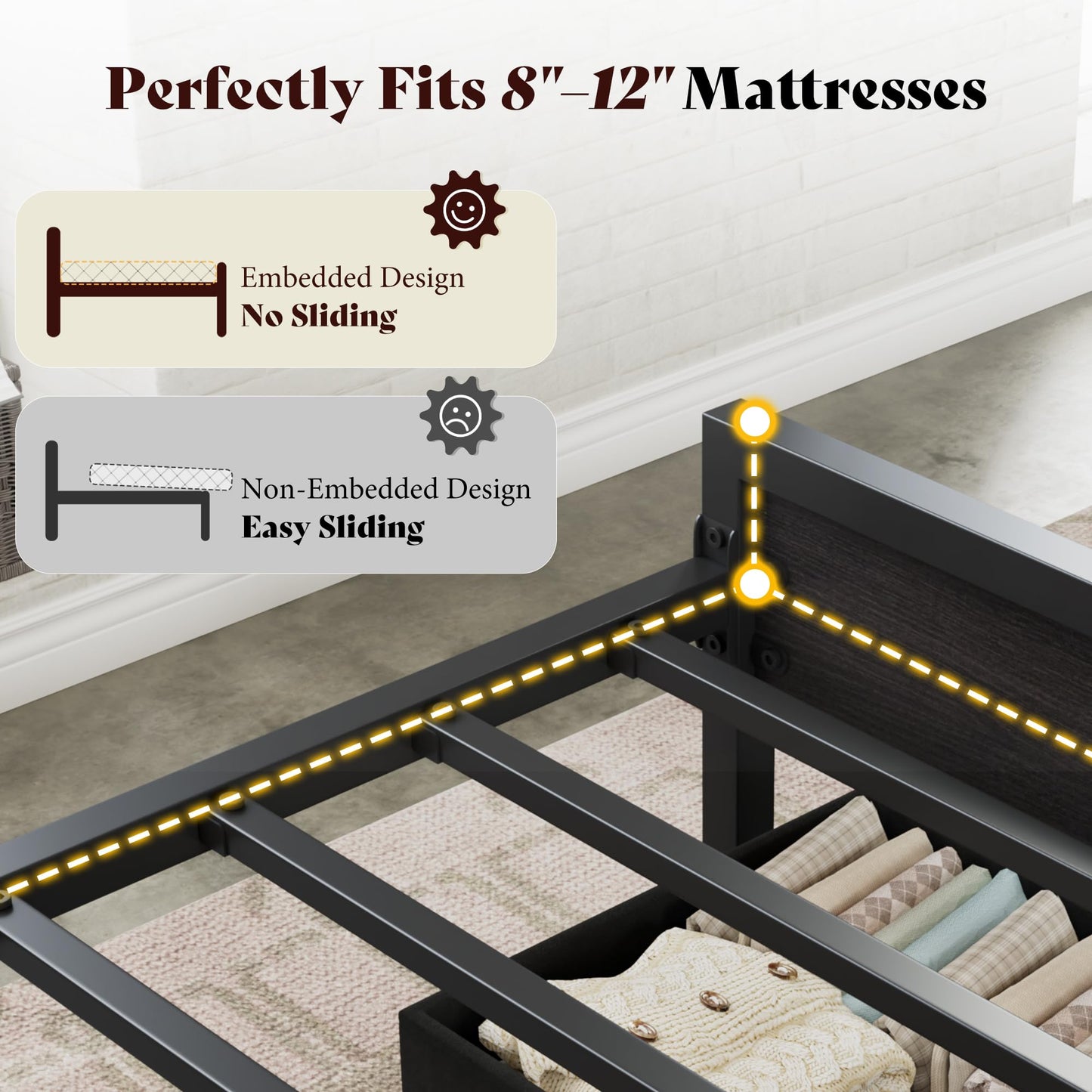 AMERLIFE Queen Bed Frame with LED Lights & 2-Tier Storage Headboard