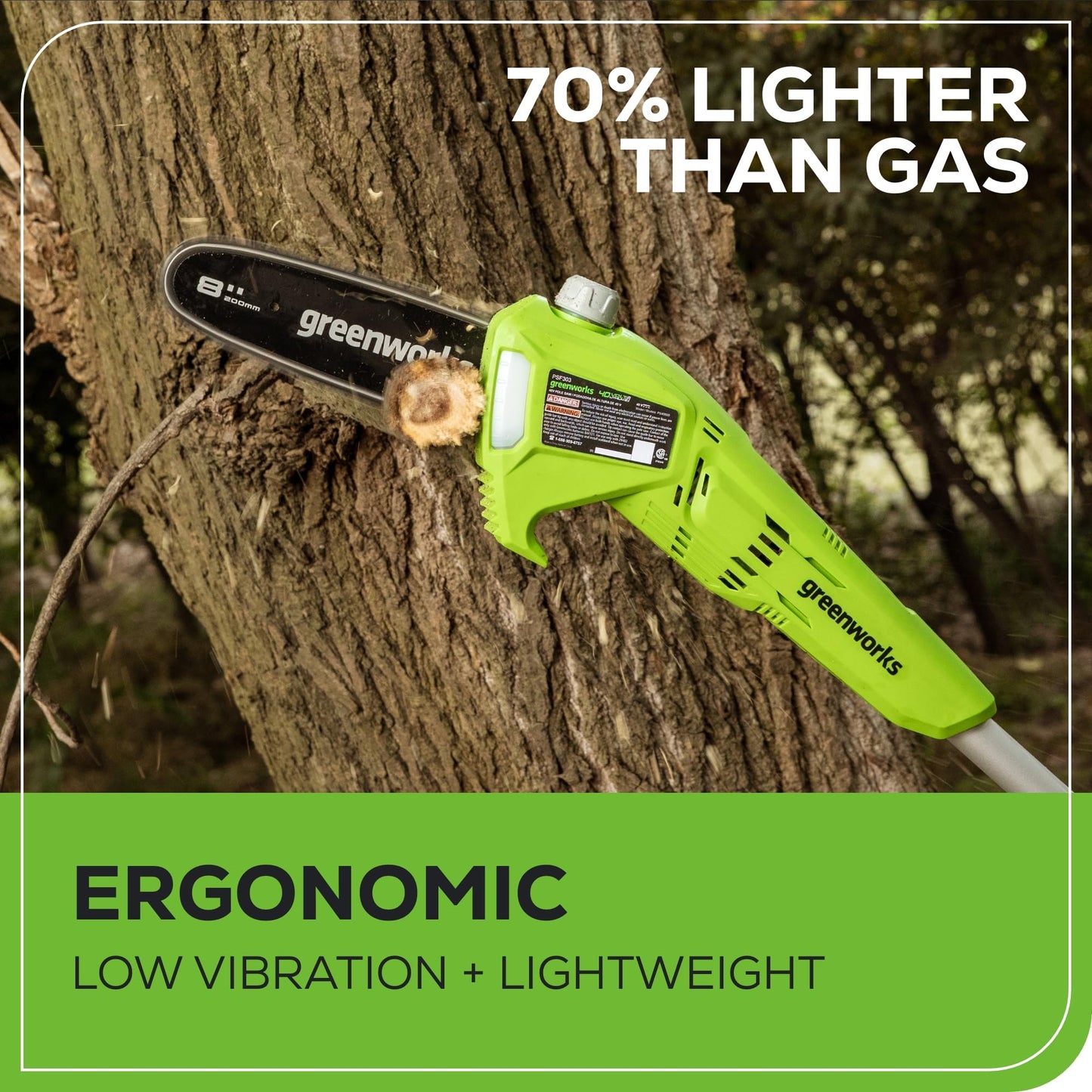 Greenworks 40V 8-Inch Cordless Polesaw, 2.0Ah Battery and Charger Included PS40B210