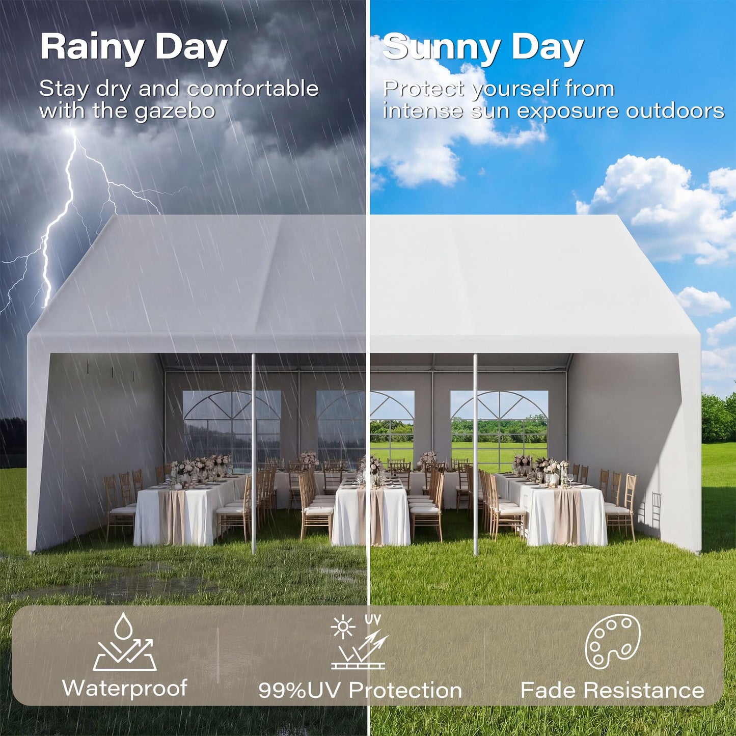 LAUSAINT HOME 20x20 Party Tent, Heavy Duty Waterproof Canopy Tent with Removable Sidewalls & Roll-Up Zipper Door, Large Outdoor Event Shelter with Steel Frame for Wedding, Party, BBQ, 30-50 People