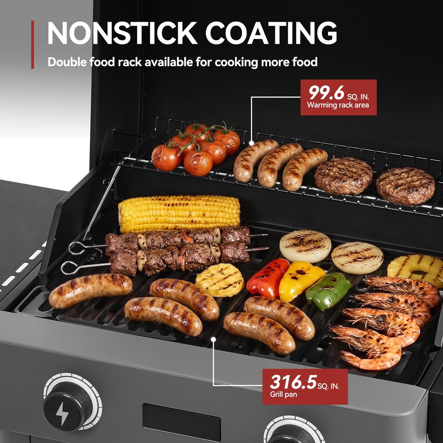 Royal Gourmet DL2001 Dual-Zone Electric Grill with Collapsible Side Shelves, 1800W Powerful Outdoor Electric Grill, 416 Sq. In., Digital Thermometer, Waterproof Switch, Backyard Cooking, Gray & Black