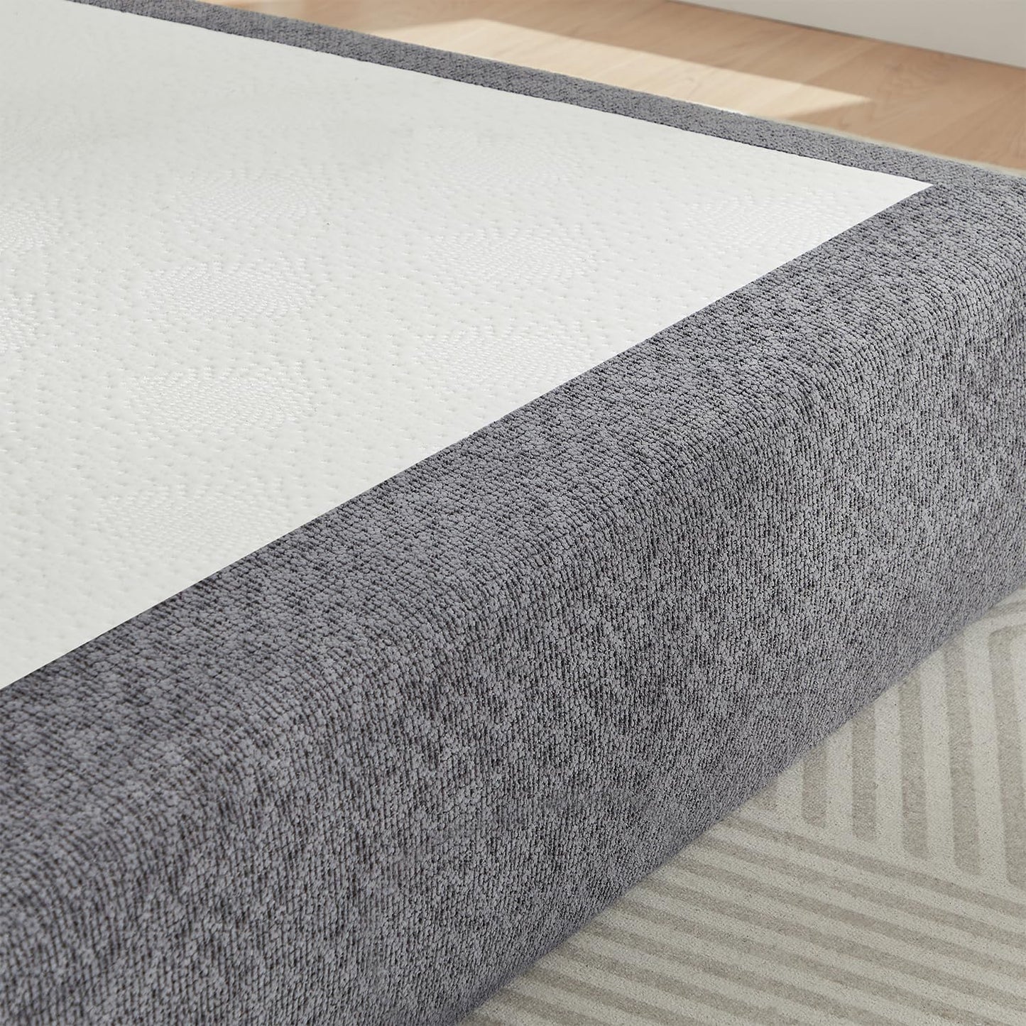 WDYLWFHW Full XL Dark Grey Floor upholstered Platform Bed with Headboard, Chenille Compressible Bed Frame with Sponge Mattress, Bedroom Furniture No Box Spring Needed (Dark Grey)