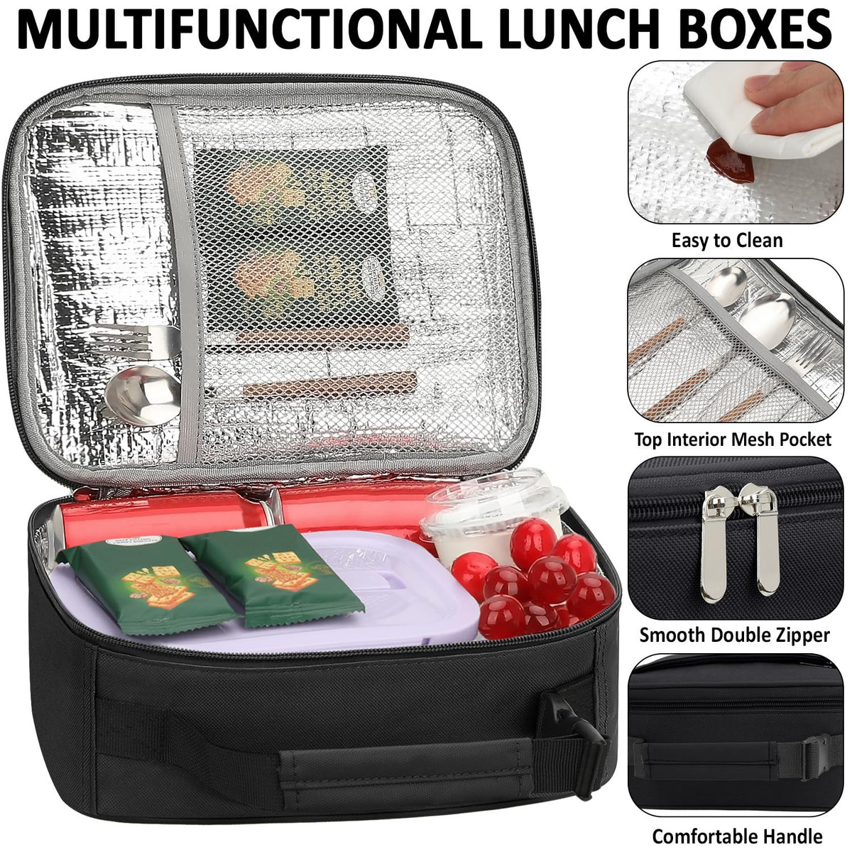 Tenot Lunch Box Kids Insulated Lunch Tote Bag Black