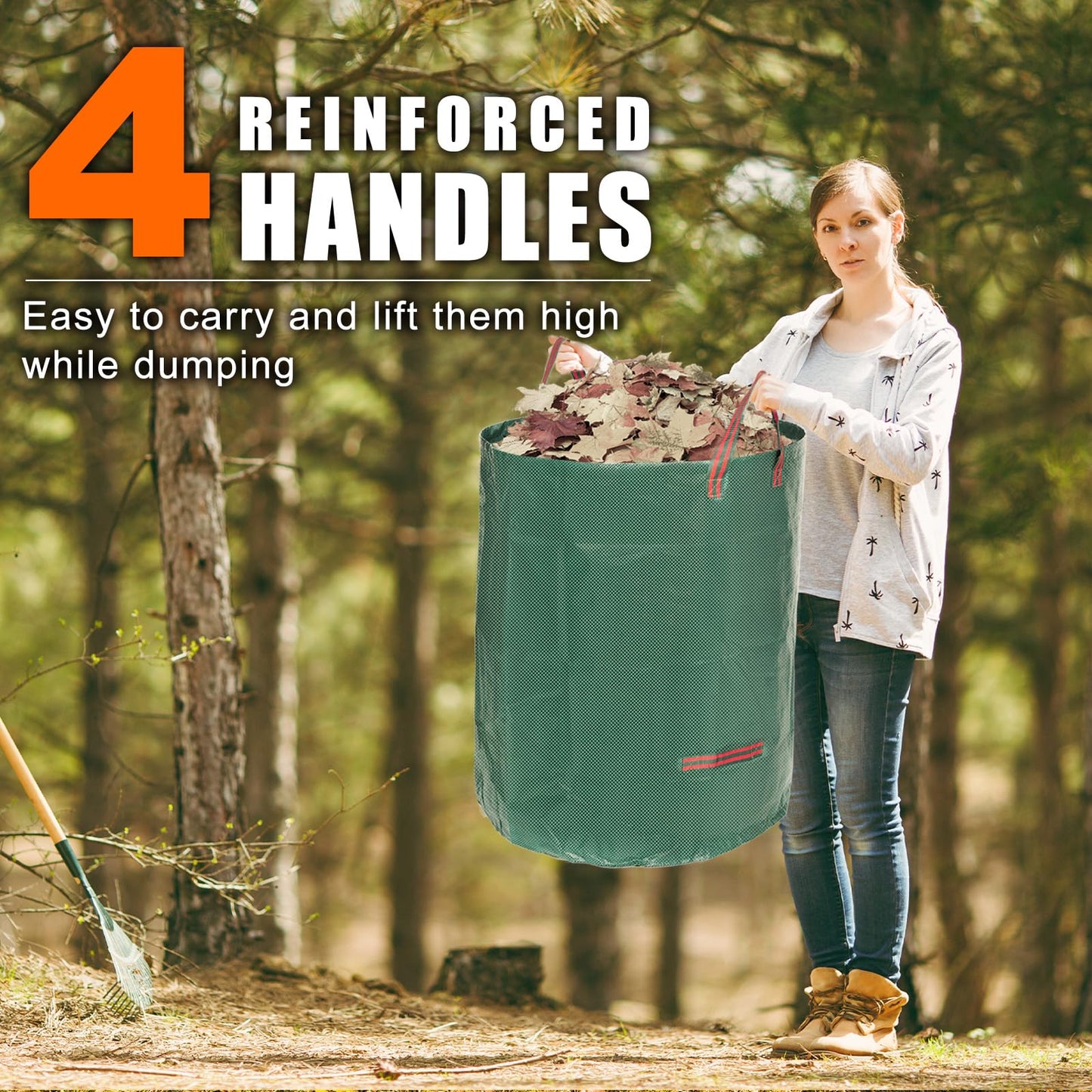 Joyhalo Reusable Yard Waste Bags - 72 Gallon, 6 Pack, Heavy Duty with Gardening Gloves & 4 Handles, Standable, Camping & Recycling