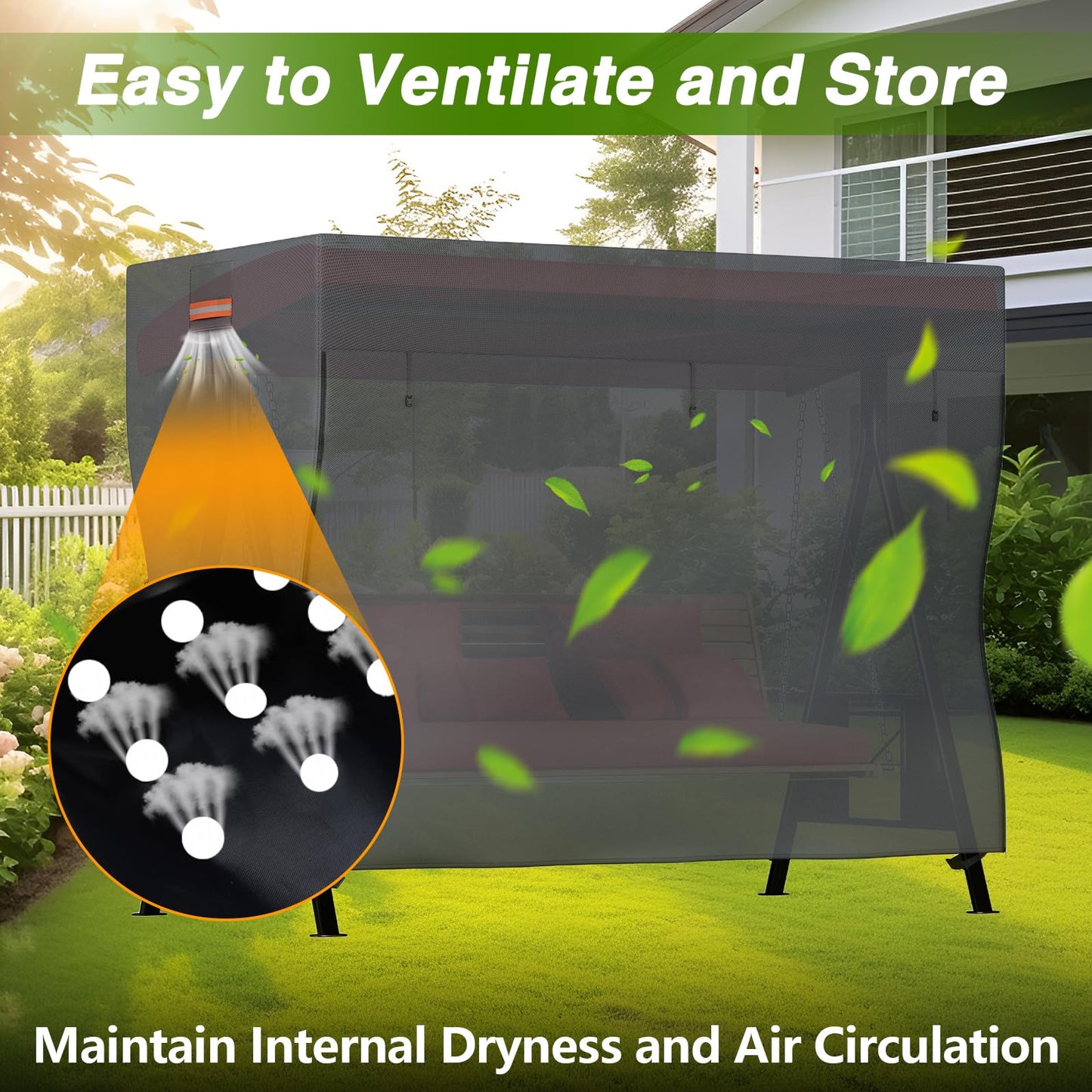 EVRBUL Upgraded Outdoor Swing Cover, 3 Seater Patio Swing Heavy Duty 420D Cover, Waterproof Windproof UV Protection, 87”L x 49”W x 67”H