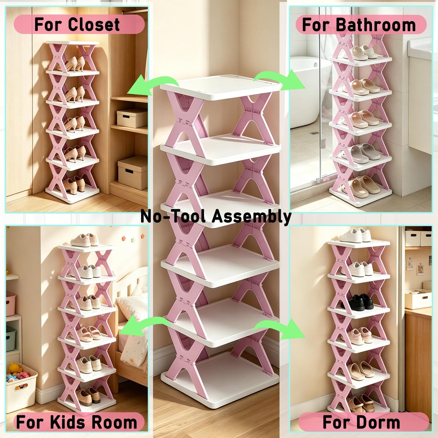 6 Tier Foldable Shoe Rack, Collapsible Vertical Kids Shoe Organizer