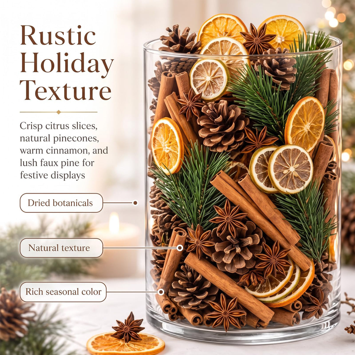 Yunlly 6 Pack Christmas Potpourri Vase Bowl Filler Set, 14oz Potpourri Bag
