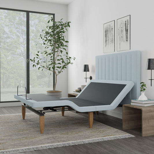 First of a Kind Alex Headboard Adjustable Bed Frame - California King Size - Wireless Remote - Zero Gravity - Underbed Lighting - Three Memory Buttons - Head & Foot Adjustment - Light Blue