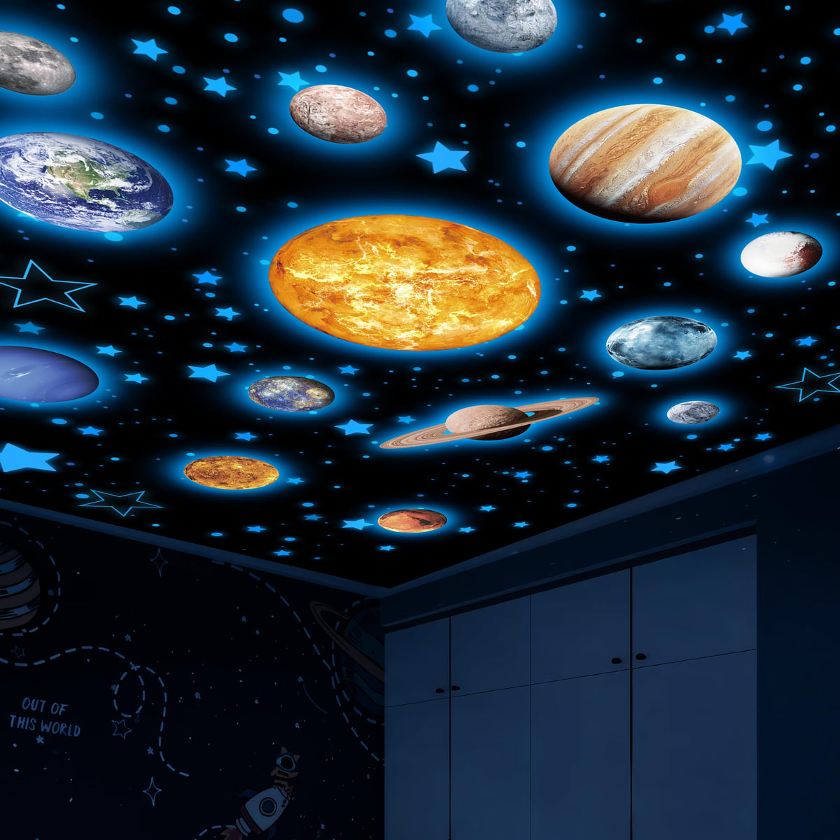 Solar System Wall Decals Glow in The Dark Stars 780 PCS, Glowing Planets Stickers for Ceiling, Nursery Wall Stickers for Bedroom, Kids Room Decorations (Blue)