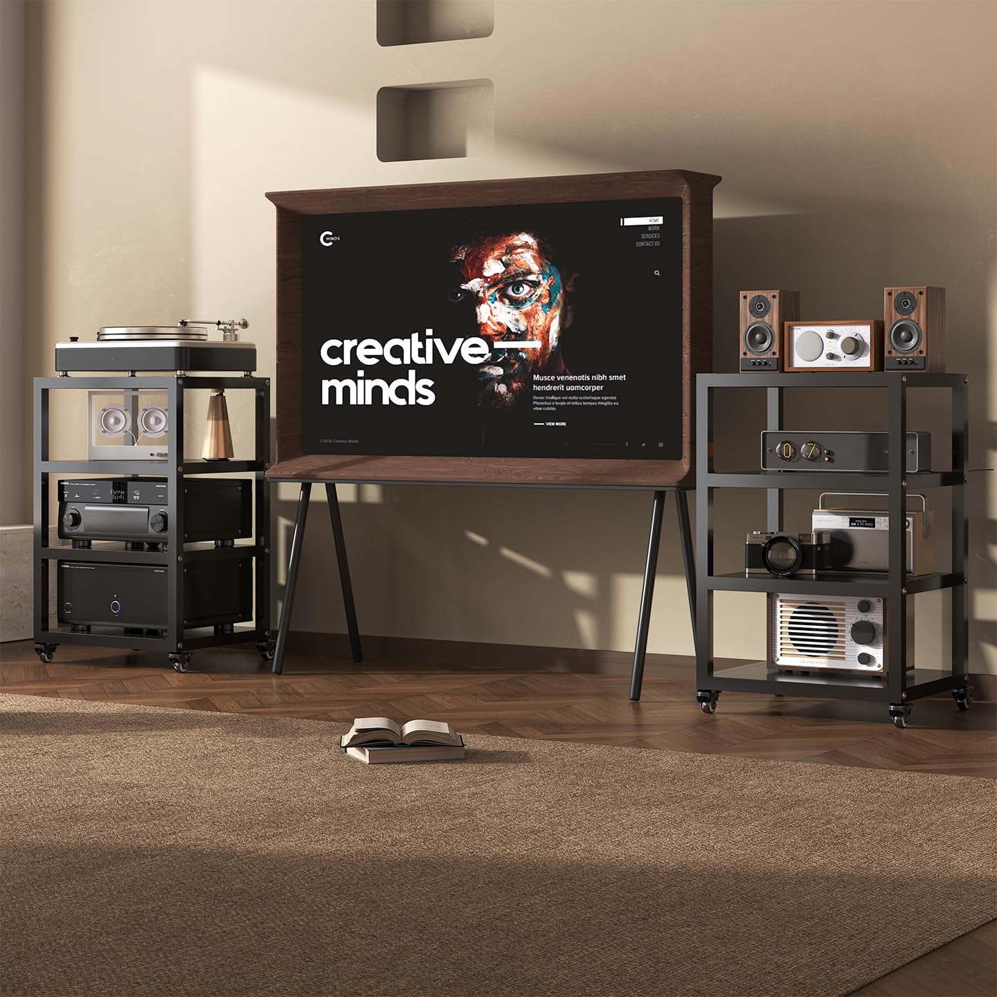 PLMFJQK 4 Tier Record Player Stand with Storage,Media Stand Heavy Duty Media Shelf,Record Player Shelf for DVD AV,31.5"*19.69"*15.75"