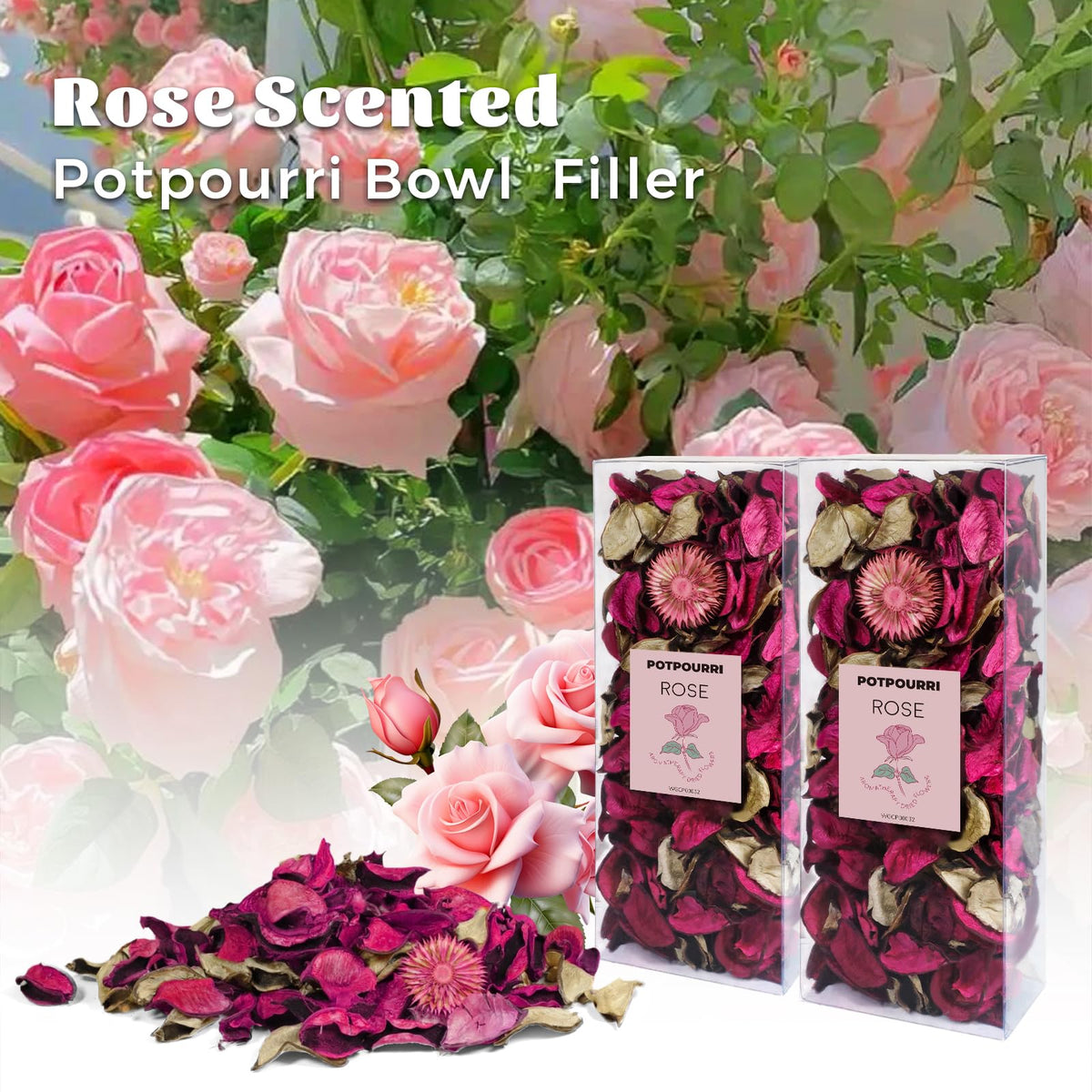 STRN Potpourri Bowl Filler, Rose Scent with Essential Oil