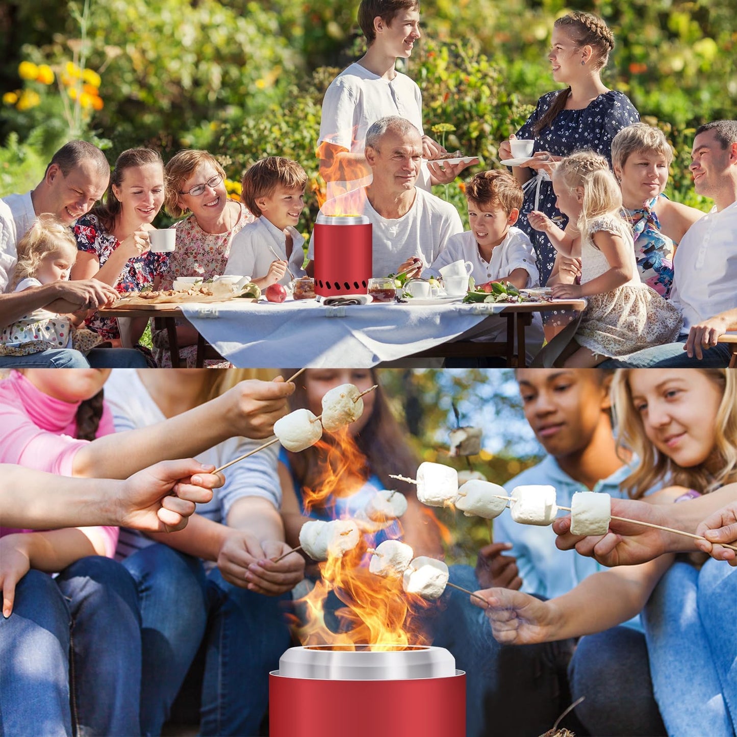 HGD 9.6 x 7.1 in Small Tabletop Fire Pit, Portable Mini Smokeless Table Top Firepit, Low Smoke Camping Stove for Outdoor & Patio, Fueled by Pellets or Wood, with Travel Bag, Stainless Steel, Red