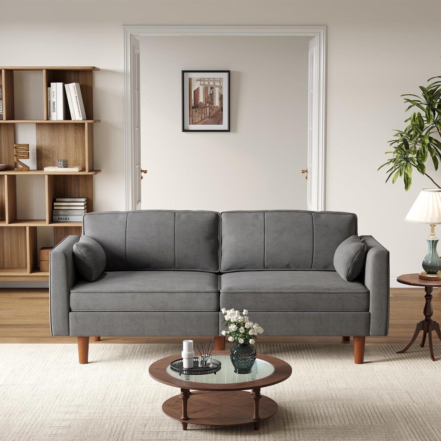 ONBRILL 71" Futon Sofa Bed,Convertible Sleeper Couch with Adjustable Backrest, Folding Loveseat for Apartment, Living Room, Office, Faux Leather,Grey