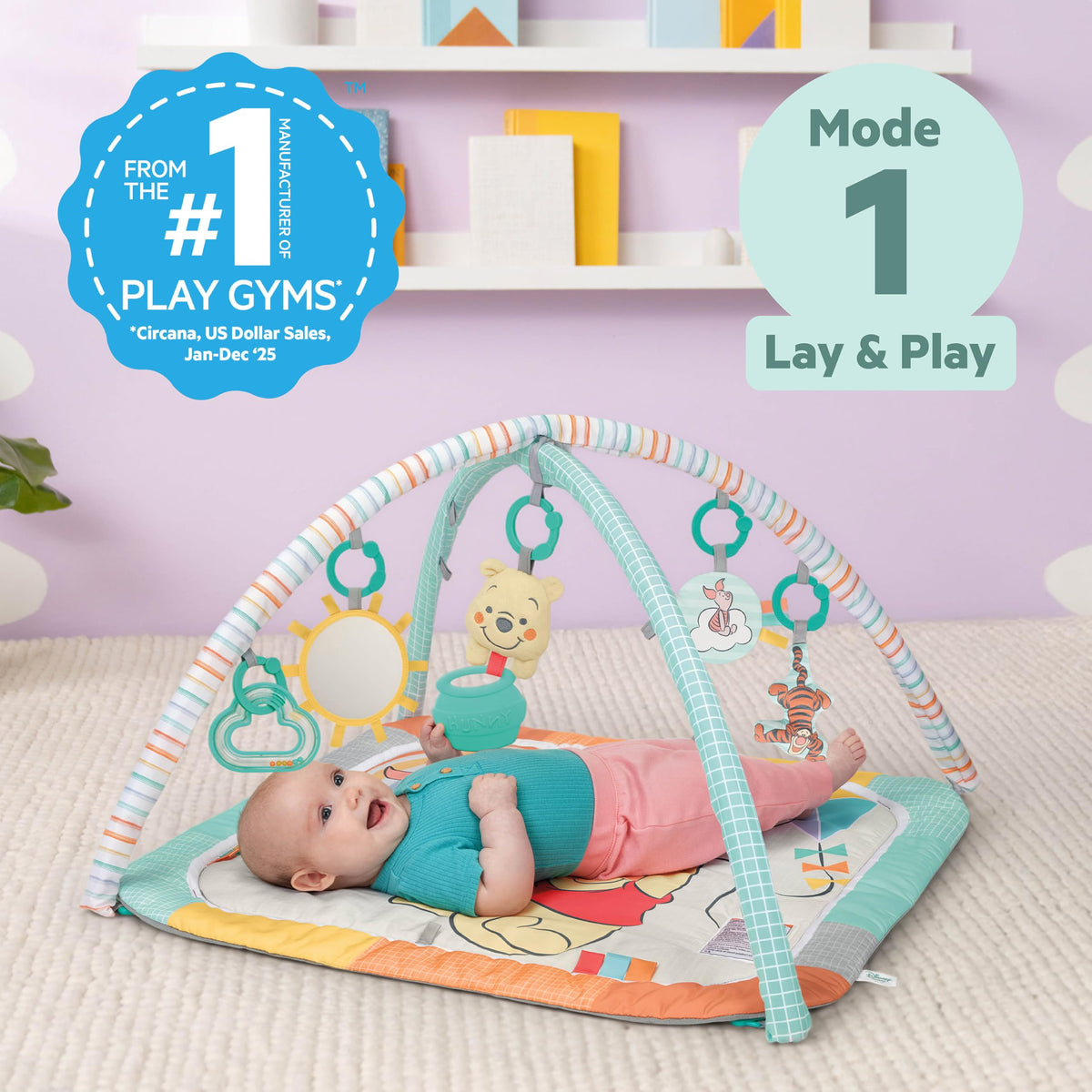 Bright Starts Baby Activity Gym with Two Toy Bars, Winnie the Pooh, Unisex Multi-Coloured