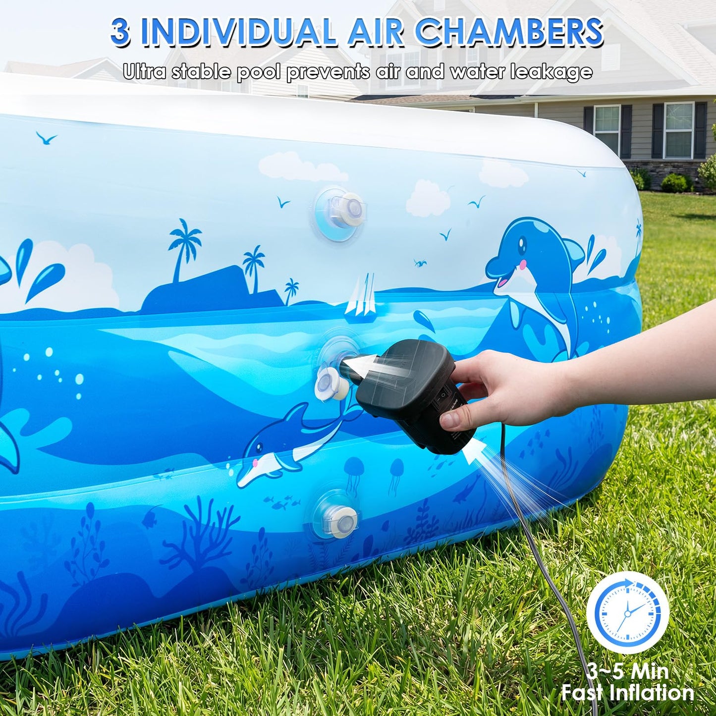 Extra Large Inflatable Pool for Adults, 165"x76"x22" Full-Sized Blow Up Pool with 0.6mm PVC & Cute Animal Print, Big Family Swimming Pool for Backyard Outdoor Summer Water Party