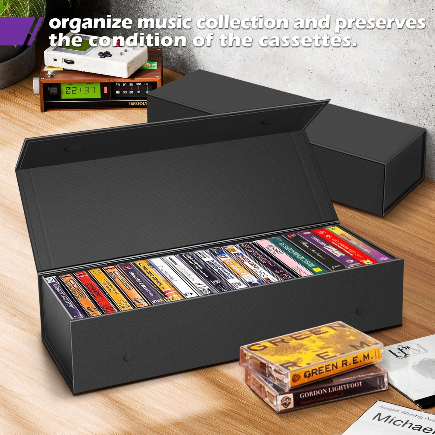 3 Pack Cassette Tape Storage Box, Tape Holder Store 60 Cassette Cases, Media Storage Organizer