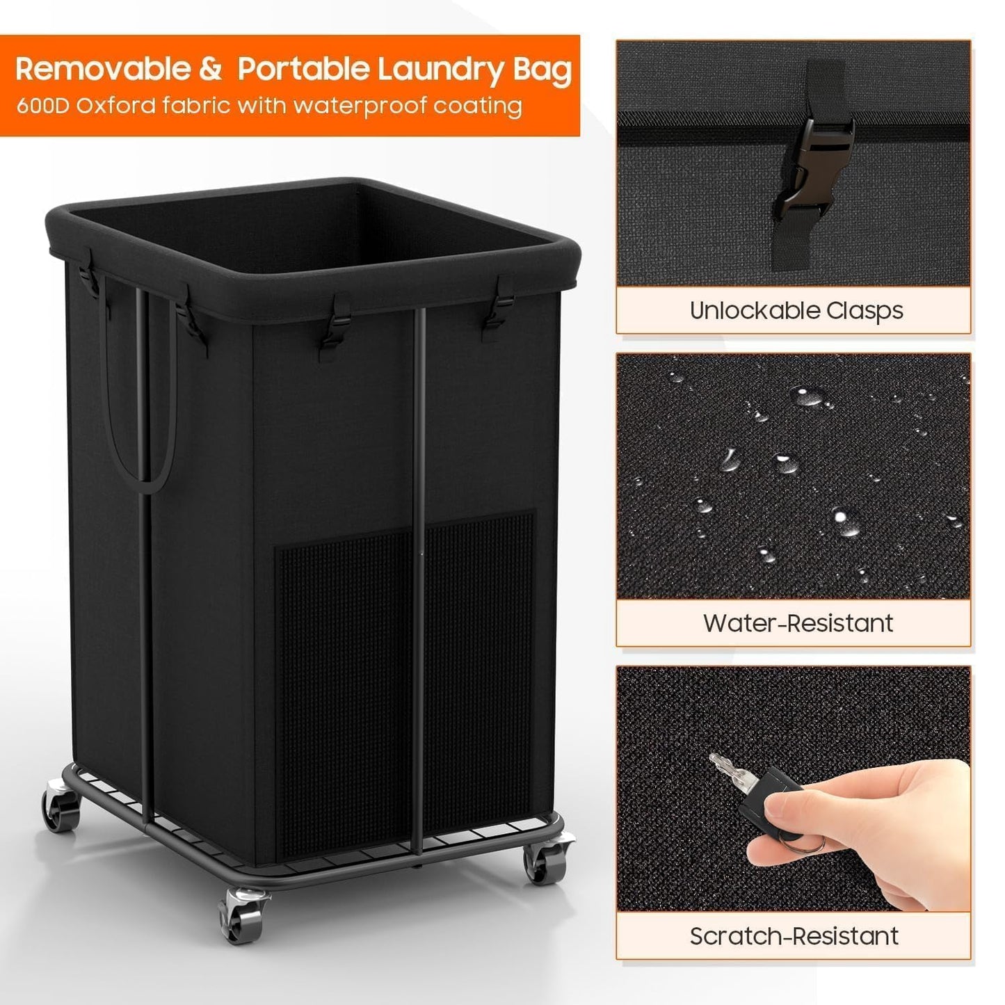 Laundry Hamper with Wheels, 150L Rolling Laundry Basket with Bag & Handles