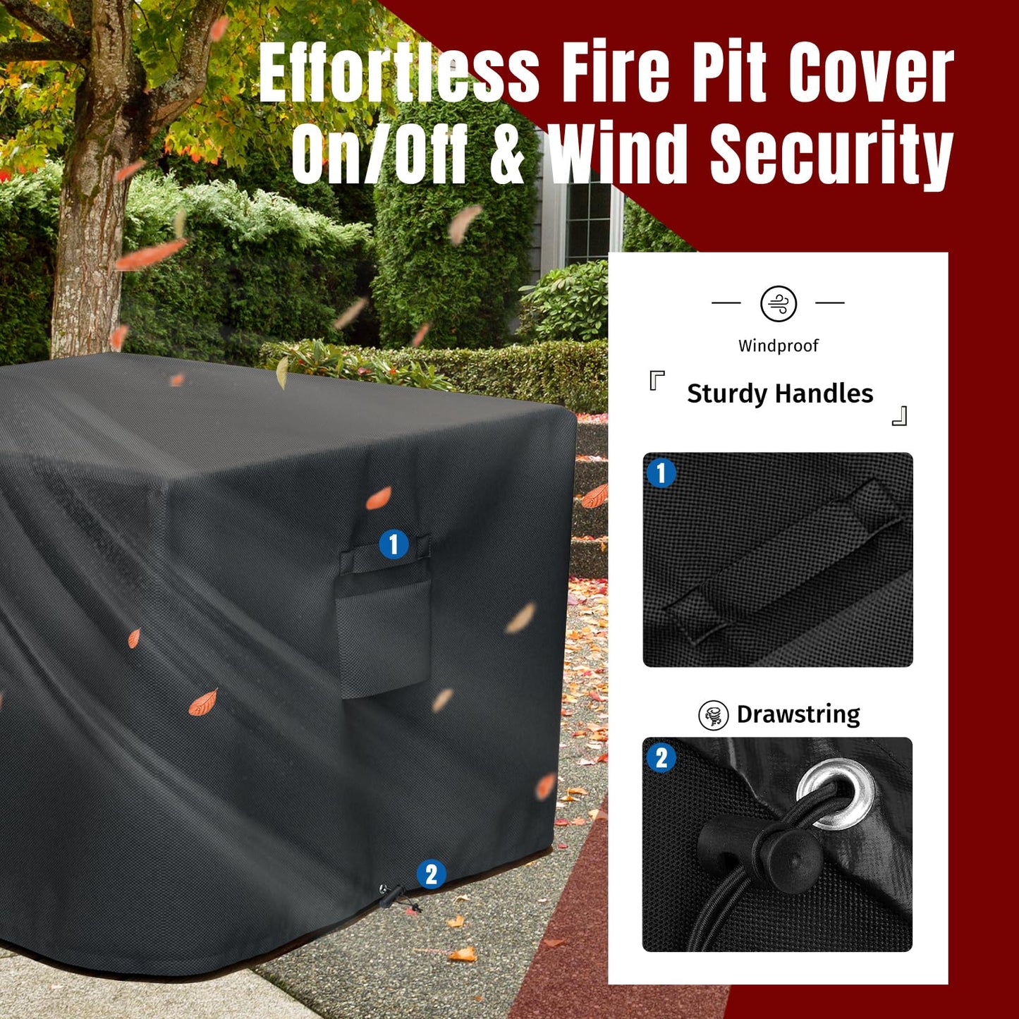 SHINESTAR Fire Pit Cover Square for 28"-32", 600D Heavy Duty