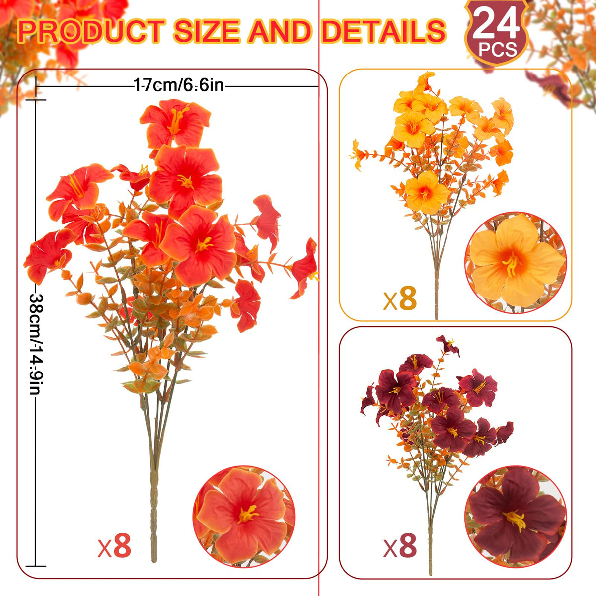 Daynight 2 Set Artificial Fall Hanging Basket with 24 Pcs Petunias Outdoor