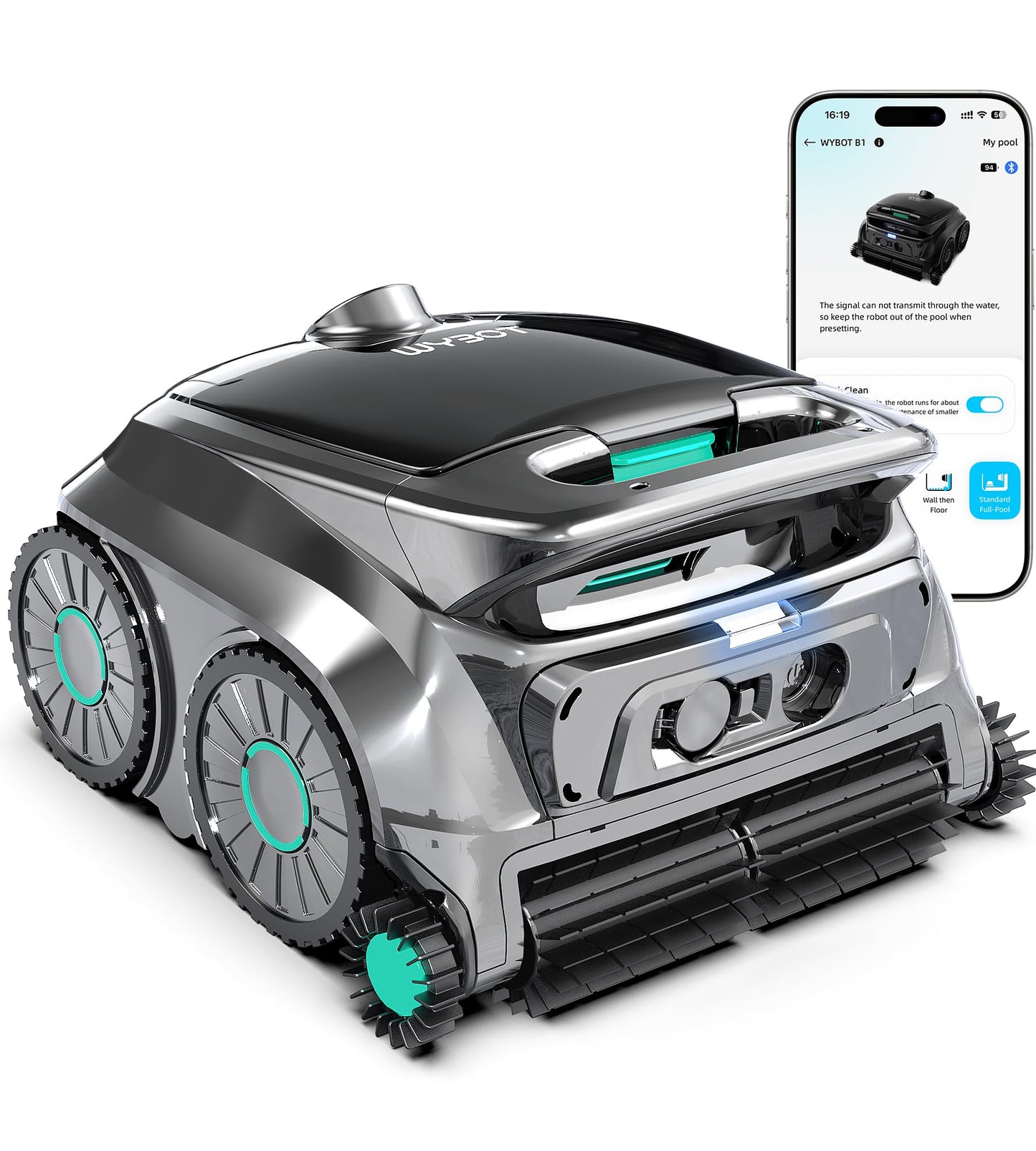 (2026 NEW) WYBOT B1 Cordless Robotic Pool Vacuum for Inground Pools, Six-Roller Brush 4-in-1 Smart Pool Cleaner, Edge Cleaning High Obstacle Crossing, Lightweight, App Navigation