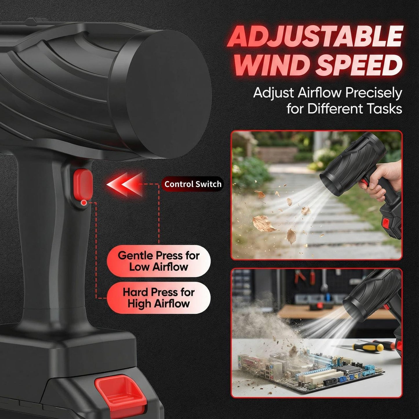 Cordless Leaf Blower, Lightweight Handheld Electric Dust Cleaner Blower with Adjustable Speed, Battery Powered Leaf Blowers for Lawn Care, Patio Cleaning & Blowing Drying with 1 Pack Battery Powered