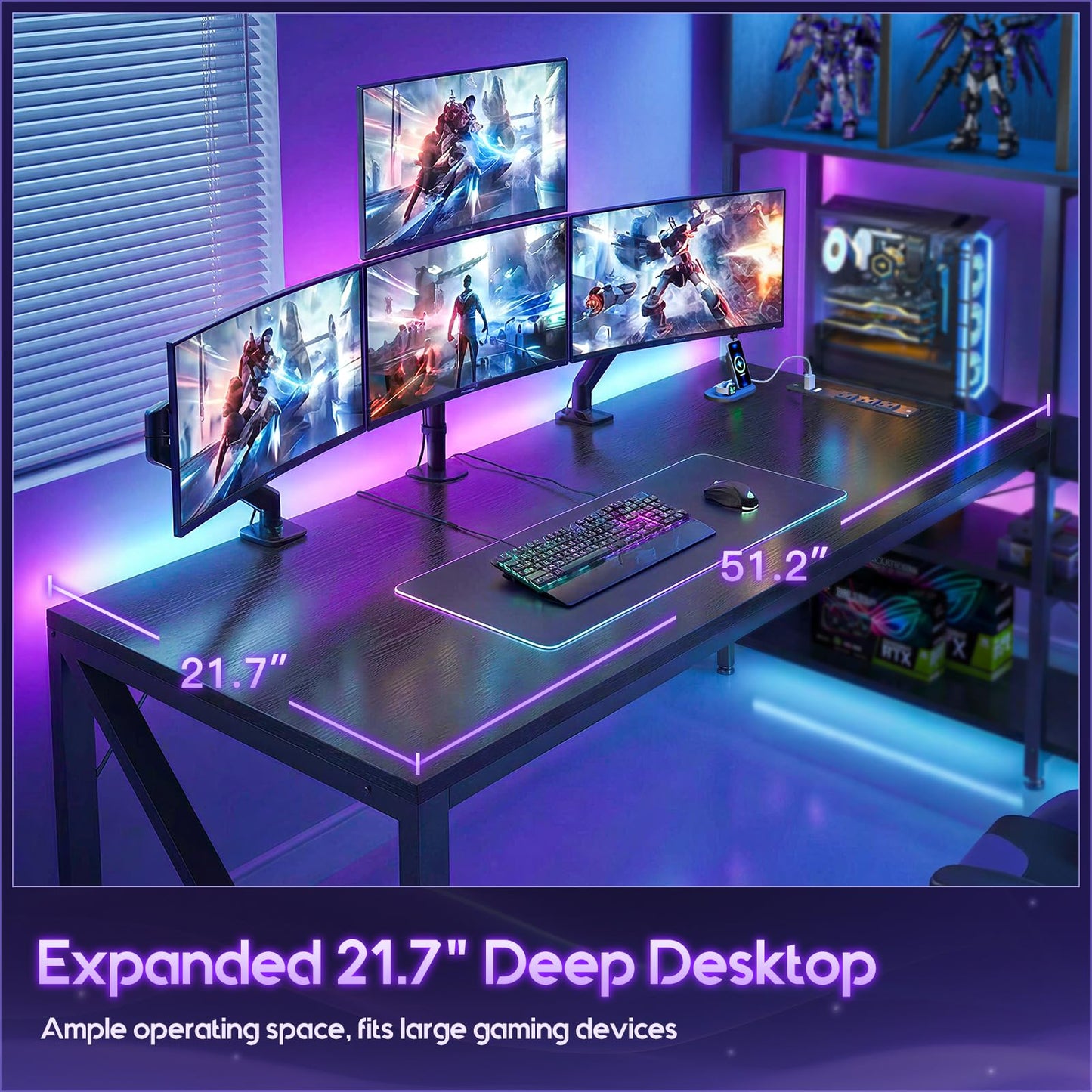 AODK 63" L Shaped Gaming Desk with Display Hutch and Large Desktop, Black