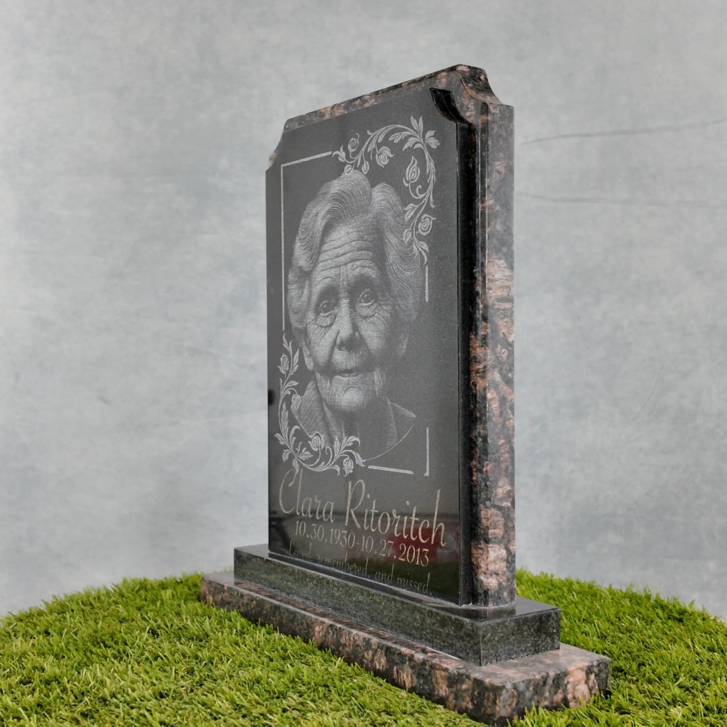 Granite Headstone for Cemetery – Upright Black Memorial Monument with Base – Classic Polished Religious Grave Marker – Custom Engraving, Durable Outdoor Use, 19" Vertical Plaque (Brown)