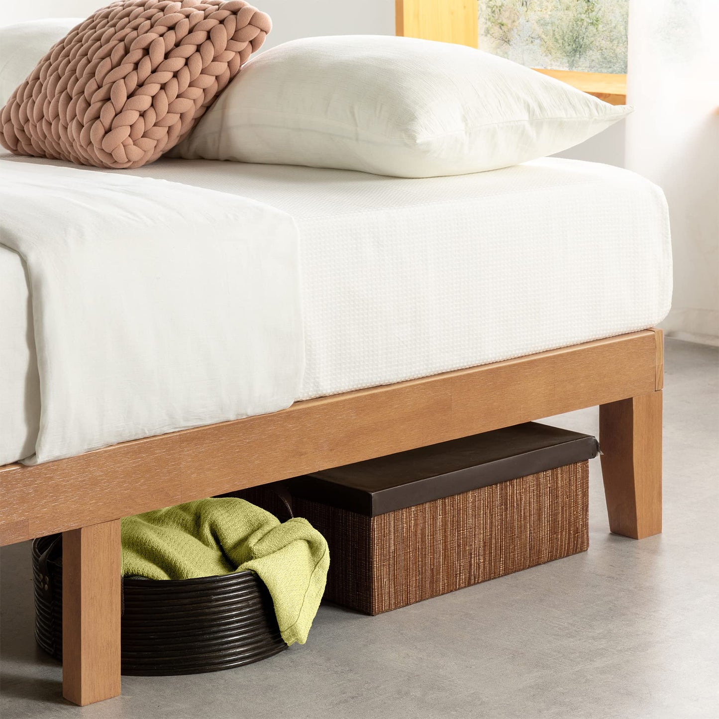 Mellow Naturalista Classic 12 Inch Solid Wood Platform Bed with Wooden Slats, Twin XL, Natural Pine