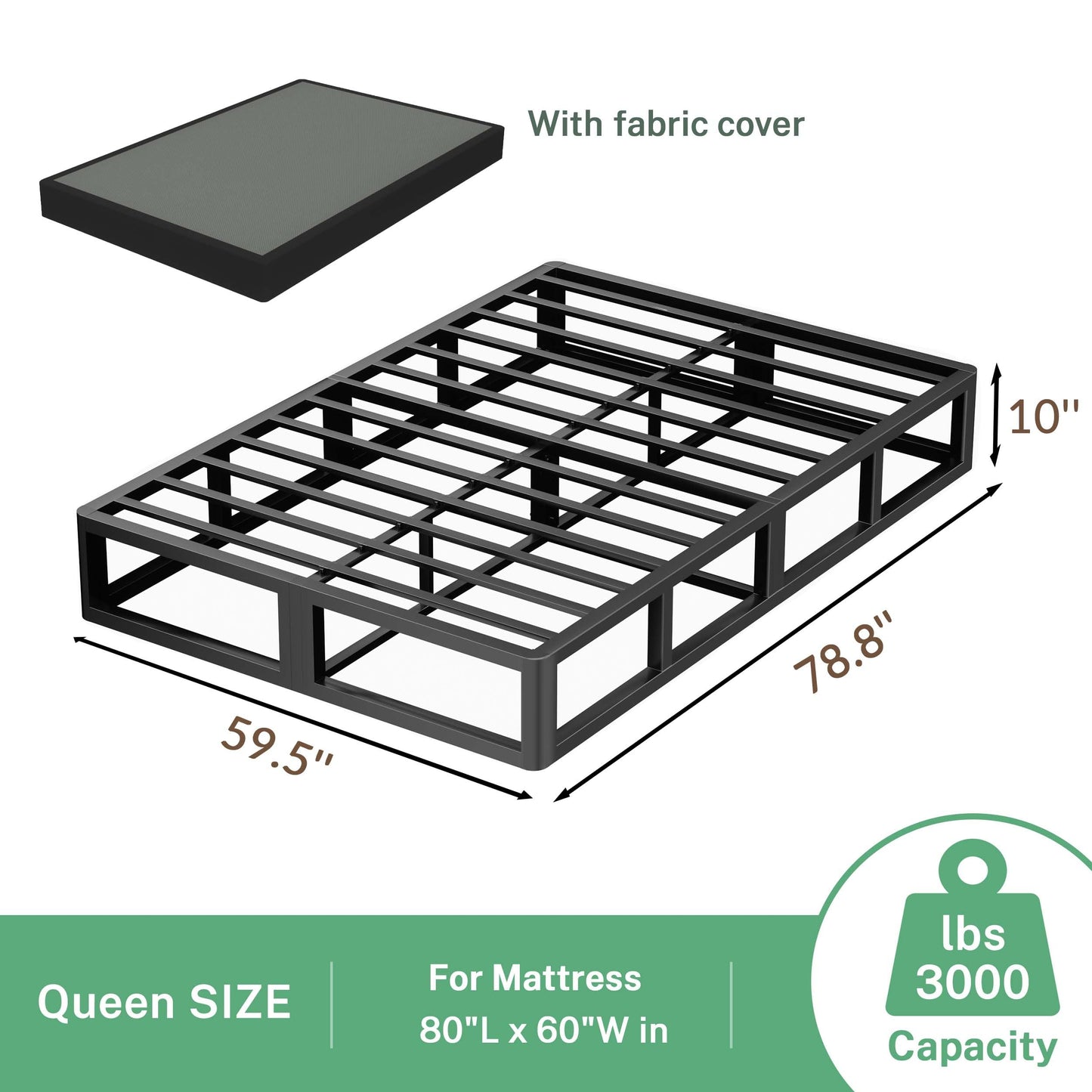 VIPSHOW 10 Inch Queen Metal Bed Frame Round Corner Low Platform Bed Frames 3000 LBS Heavy Duty Steel Slats Support Mattress Foundation No Box Spring Needed, Noise Free, Easy Assembly, Black