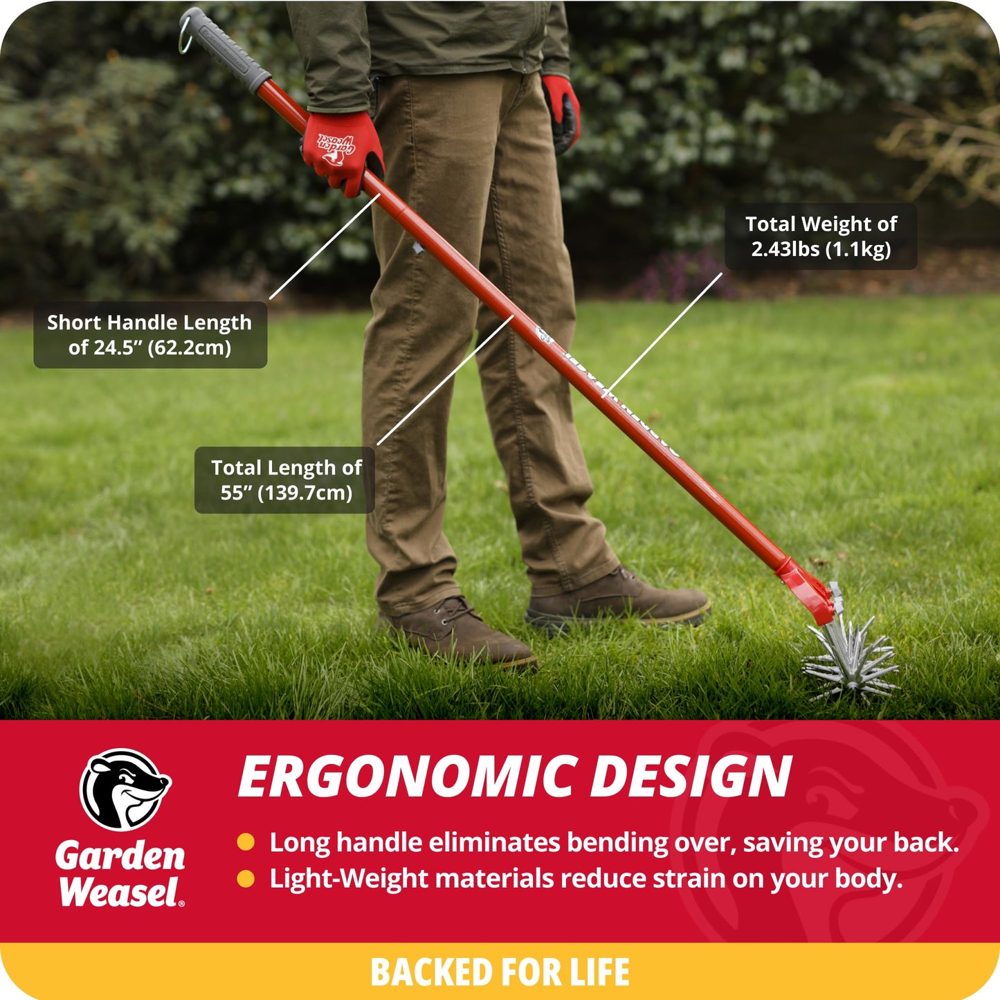 Garden Weasel Rotary Cultivator & Hand Tiller - 2-in-1 | Aerate, Weed, Cultivate, Plant, Reseed | Lawn Reseeding Garden Tool, Garden Soil Loosener | 91206 Gift for Dad, Idea
