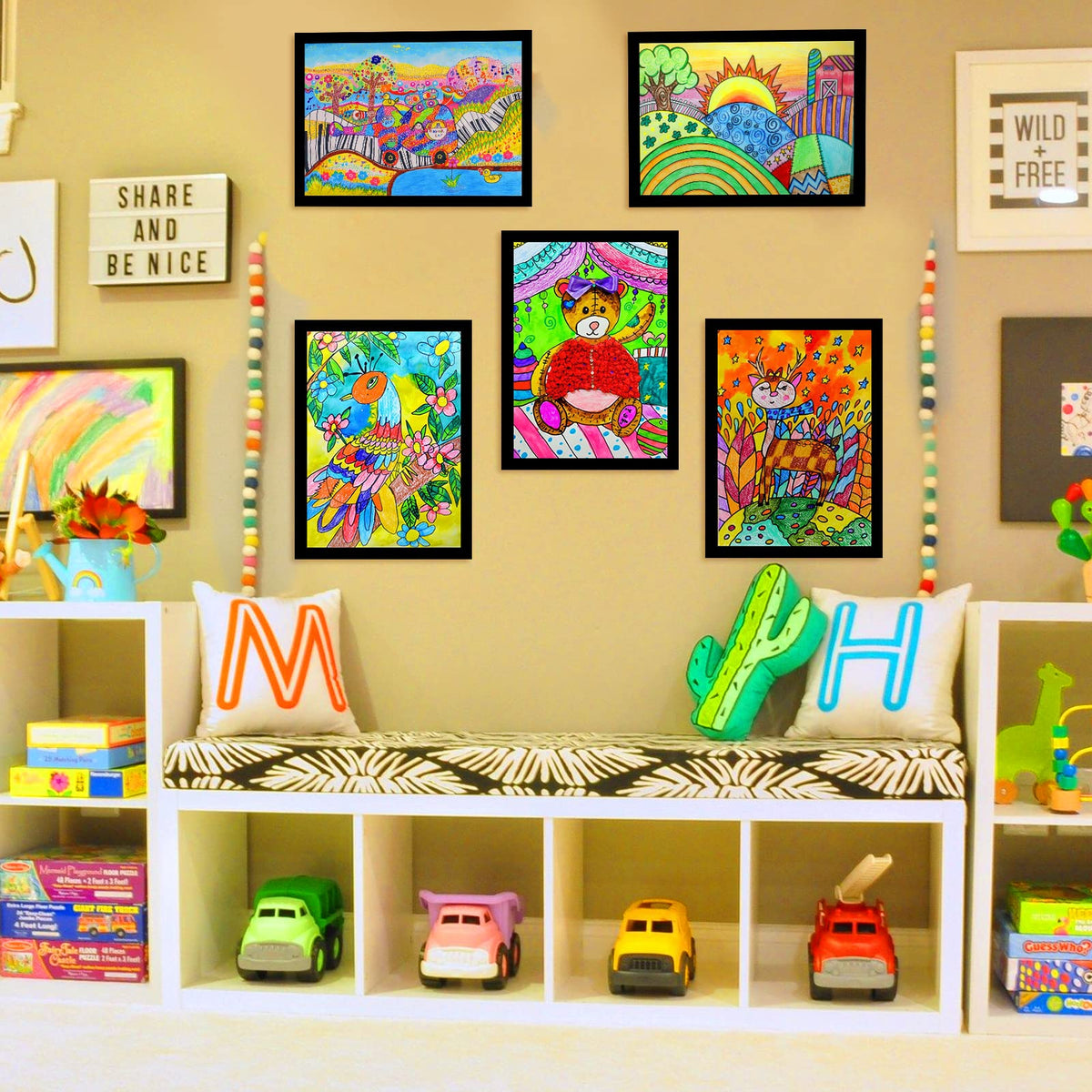 Vodolo 5-Pack Kids Artwork Frames Changeable, Kids Art Display Frame with Self Adhesive Backing, Magnetic Children Artwork Storage Frames, A4 Picture Frames Changeable for Drawing Crafting