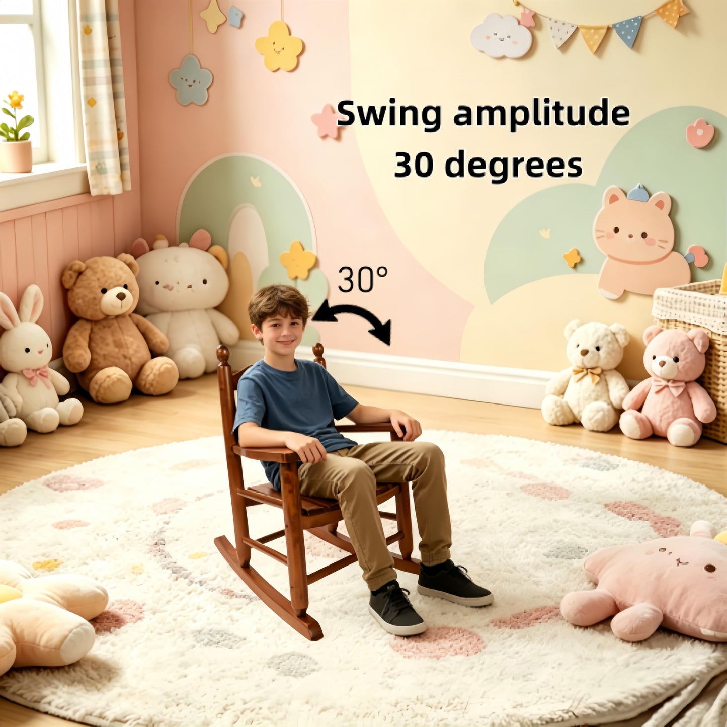 Hngilkoo Kids Rocking Chair Comfy Wooden Rocker for Toddler Ages 3-6 Baby Child Chair Indoor Outdoor Children Playroom Anti-Tip Design Safe & Sturdy Brown