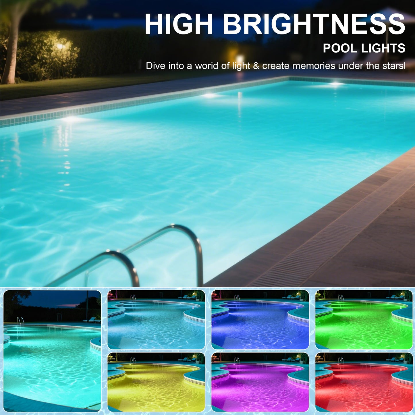 Vzyhik LED RGBW Pool Light Bulb for Inground Pools – Led Pool Lights Inground Adjustable Brightness & 12 Color Modes with Remote Control, Energy Efficient – E26 Base, 70W