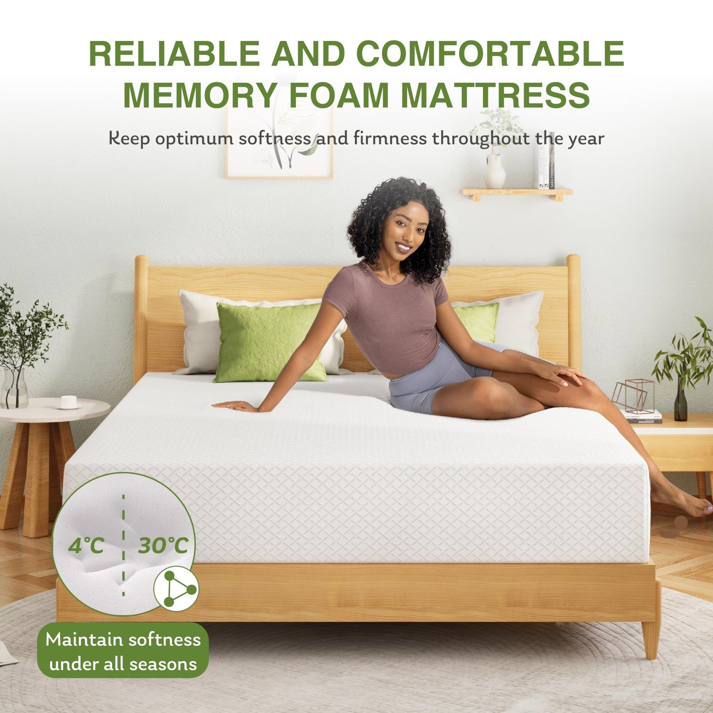 EGOHOME 10 Inch Queen Mattress, Memory Foam Mattress in a Box with Cooling Green Tea Gel, Relieve Pressure with Medium Firm Support, CertiPUR-US Certified, 80''L x 60''W, White