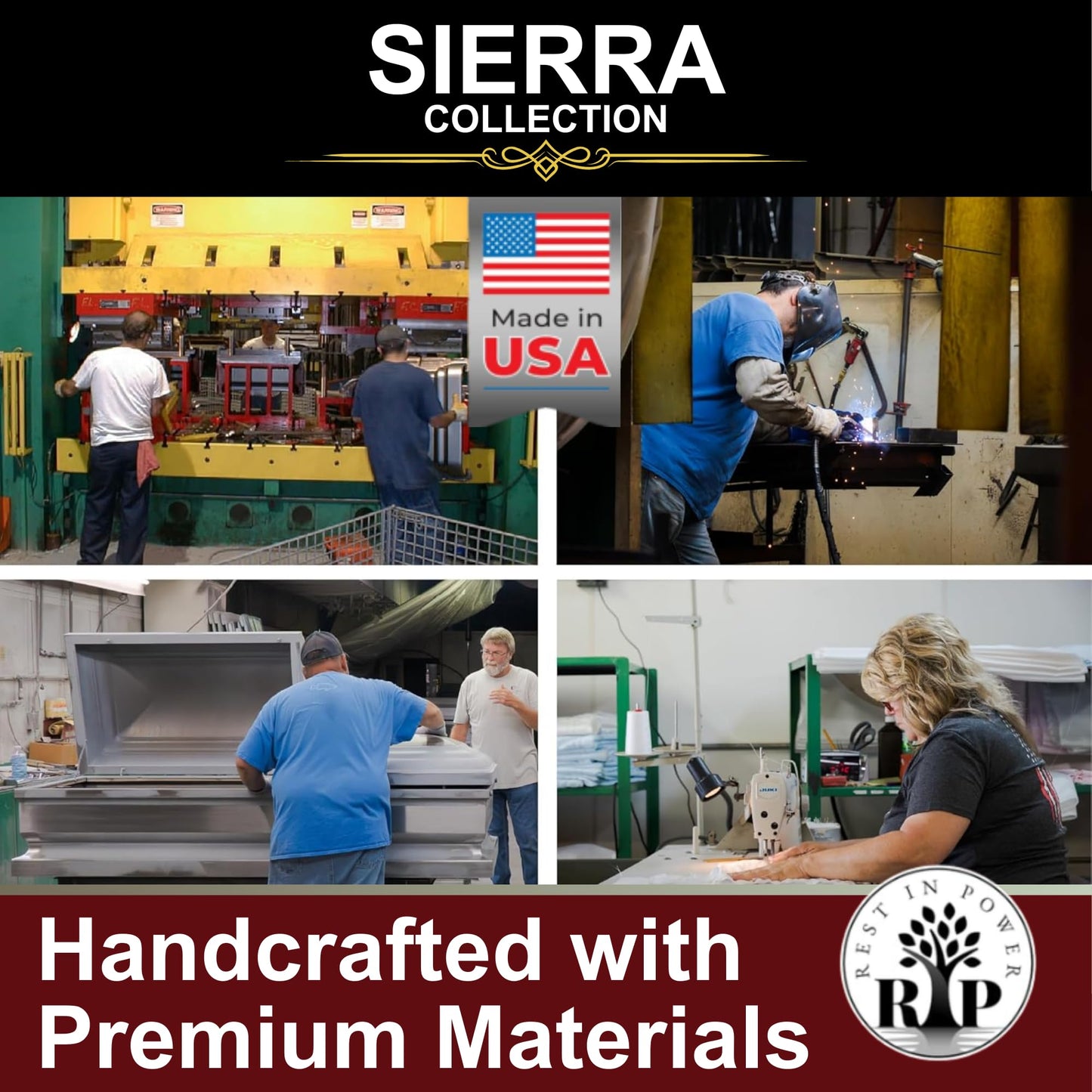 Rest In Power Steel Satin Sierra Funeral Casket for Adults – Burial Caskets for Humans with Premium Comfort Lining (Gold)