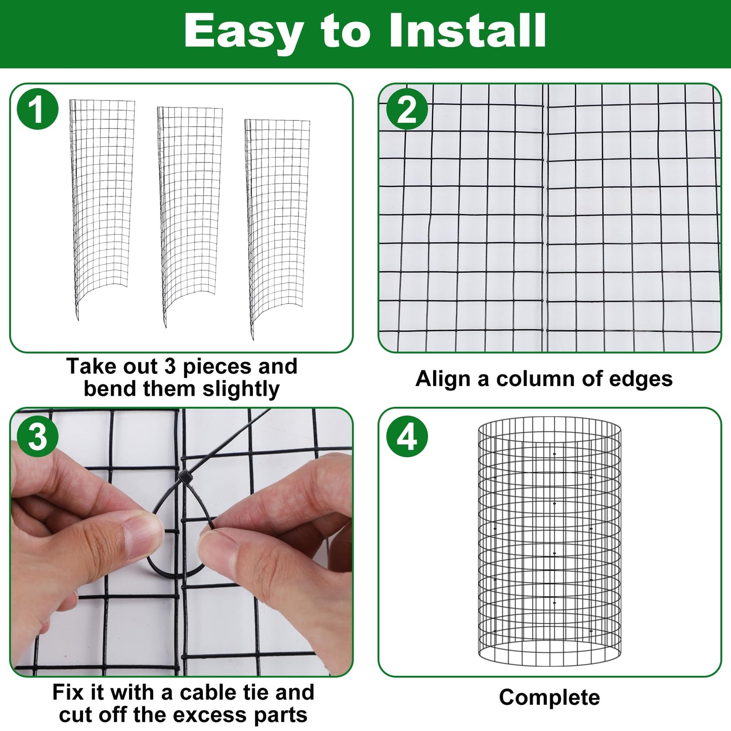 winemana 12 Set Garden Plant Protector Cage,36 Pcs 16x12 in Metal Wire Protectors for Plants Protection Cages with Stakes Ties Animals Barrier to Keep Rabbit Chicken Away from Flower Vegetables(Black)