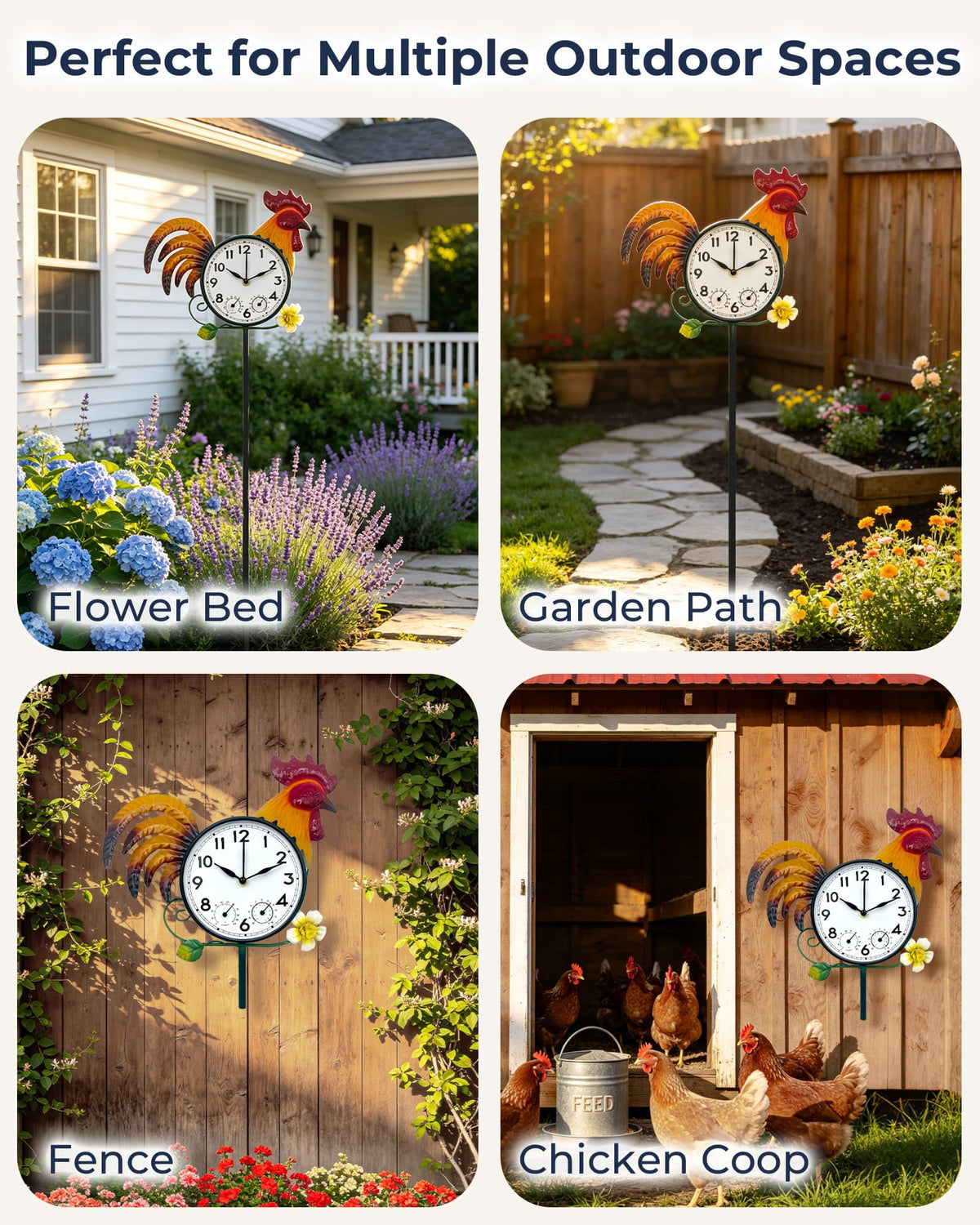Verdosphire Rooster Outdoor Clock with Thermometer & Hygrometer