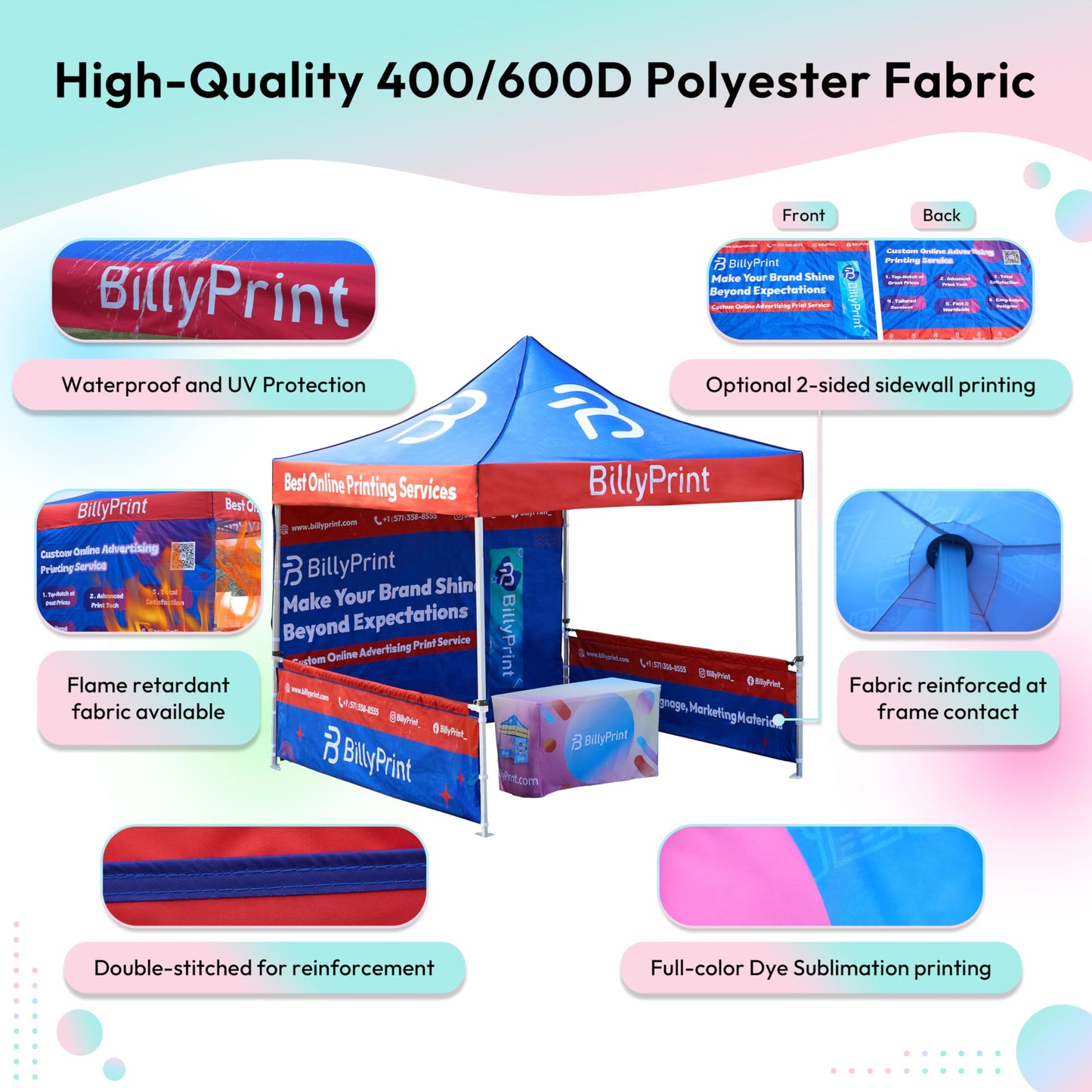 BillyPrint Custom Canopy Tent 10x10 with Logo, Personalized Pop Up Tent Packages for Trade Shows, Markets, Events, Quality Prints of Your Branding for Business Advertising with Optional Walls
