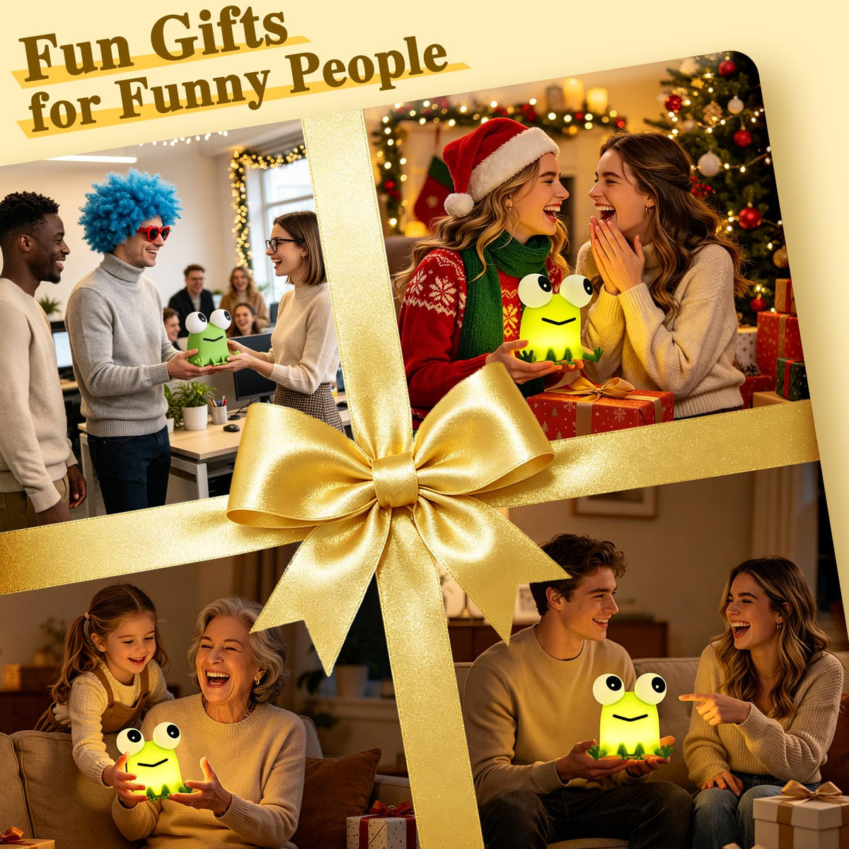 Big-Eyed Frog Lamp Funny Gifts, 3 Dimming+Silicone Random Stuff, Touch+Timer+Cordless Unique Cool Lamps Weird Stuff, Cute Gag Gifts Frog Gifts, White Elephant Gifts for Women,Teens, Men, Kids, Adults