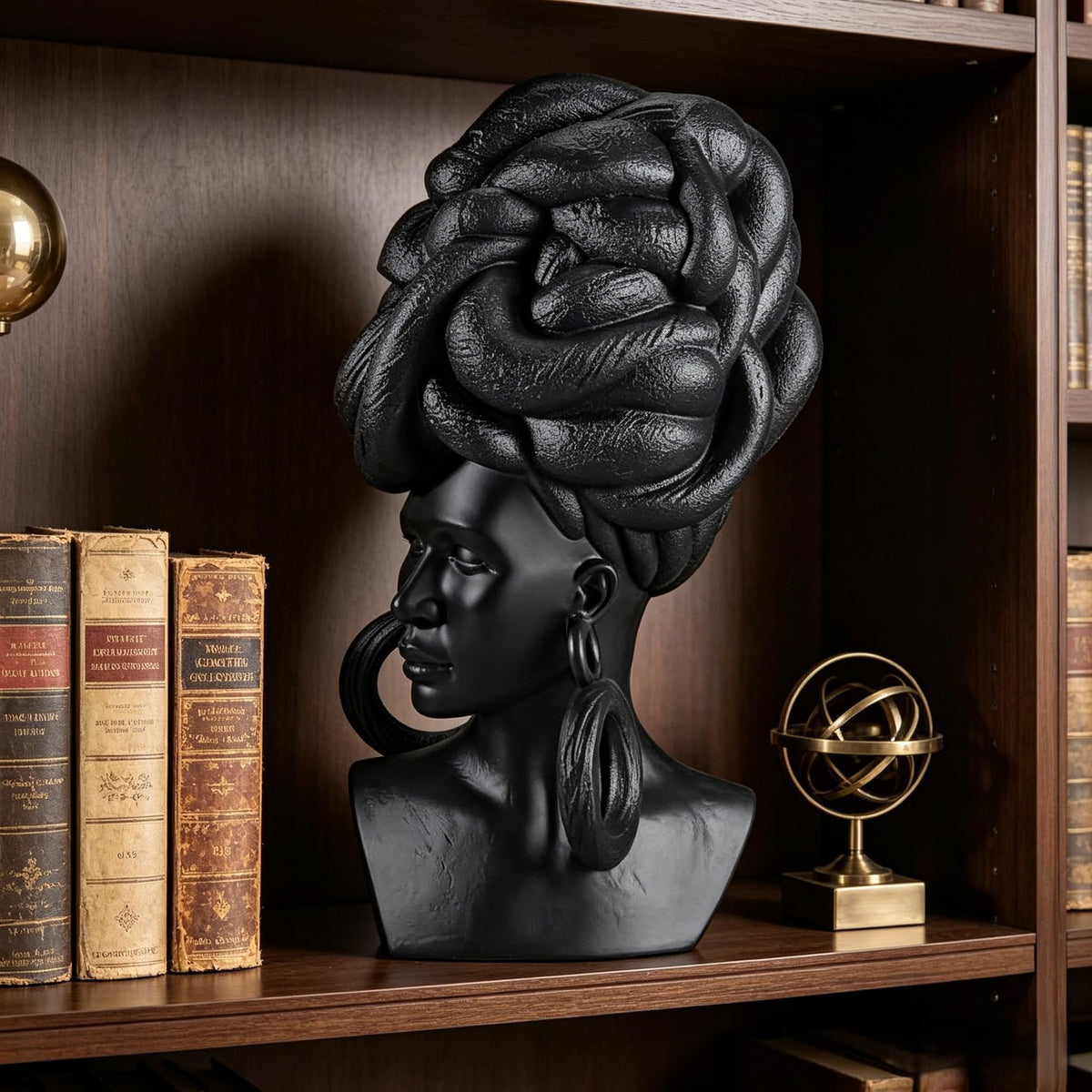 African American Woman Bust Statue – 23.5" Large Decorative Sculpture for Home Decor | Handcrafted Resin Afrocentric Art Piece for Living Room Office Shelf, Unique Black Female Bust Present