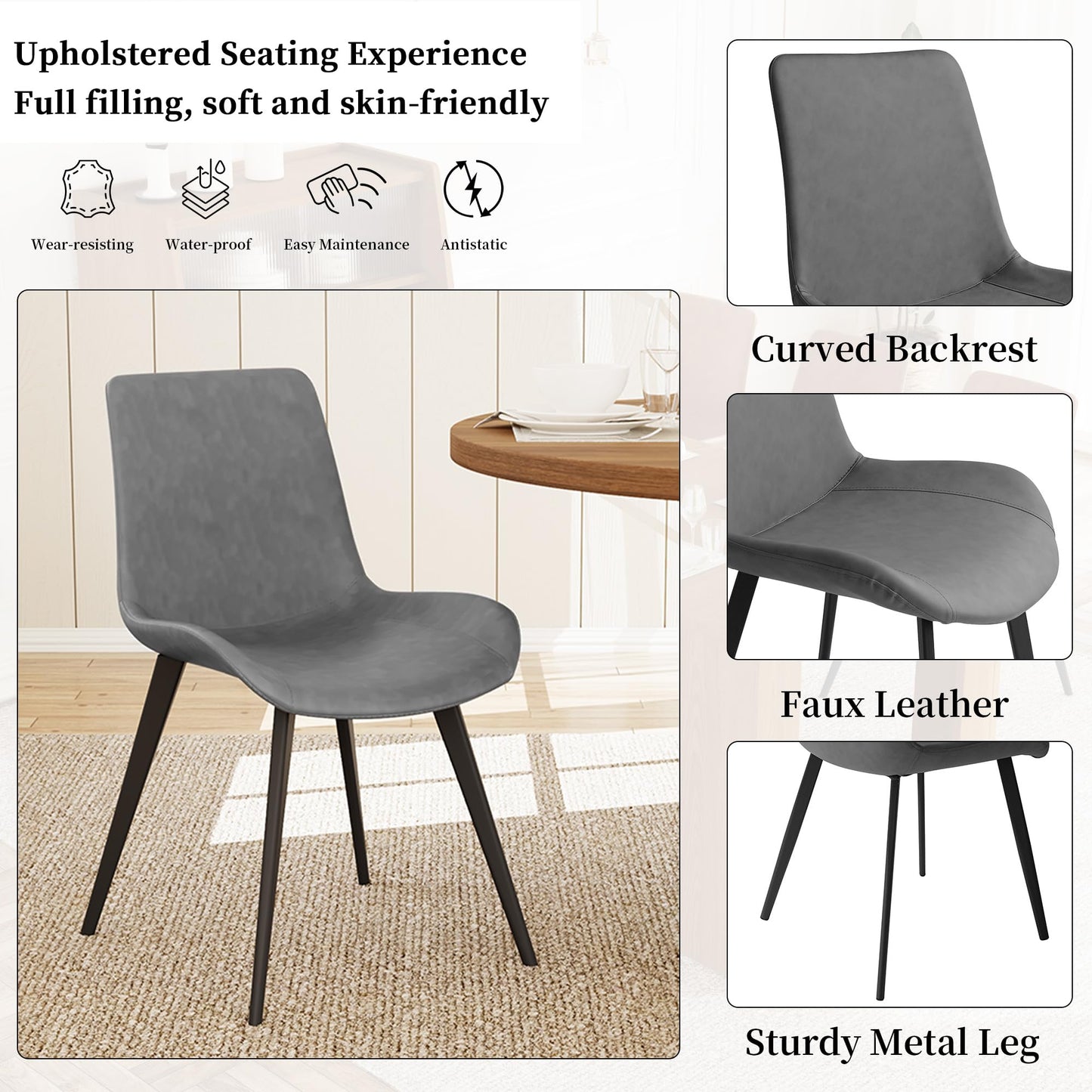 HIPIHOM Extendable Round Dining Table Set for 6 People, 43.3"-59" Extendable Kitchen Table with 6 Upholstered Chairs, Space Saving for Kitchen Dining Room (Walnut Table+6 Grey Chairs)