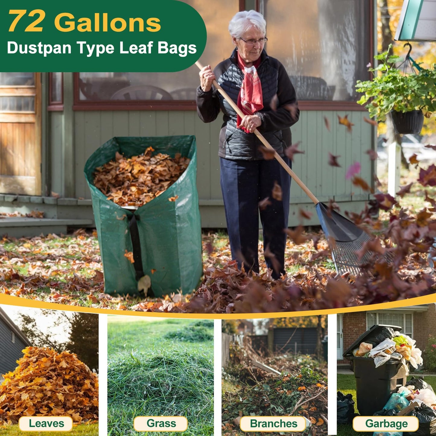 NIGOOLATA 72 Gallon Large Leaf Collector, Foldable Reusable Yard Waste Bags, Heavy Duty Dustpan Type Garden Leaf Bags with Gloves