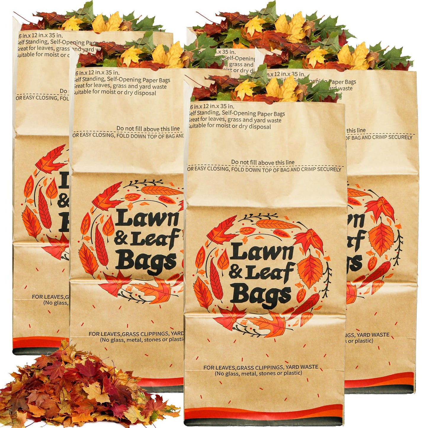 Mezchi 10 Pack 30 Gallon Lawn and Leaf Bags, 2-Ply Heavy Duty Yard Waste Bags, Brown Paper Lawn and Refuse Bags, Large Trash Bag for Home, Garden, Landfill, Tear Resistant and Self Standing