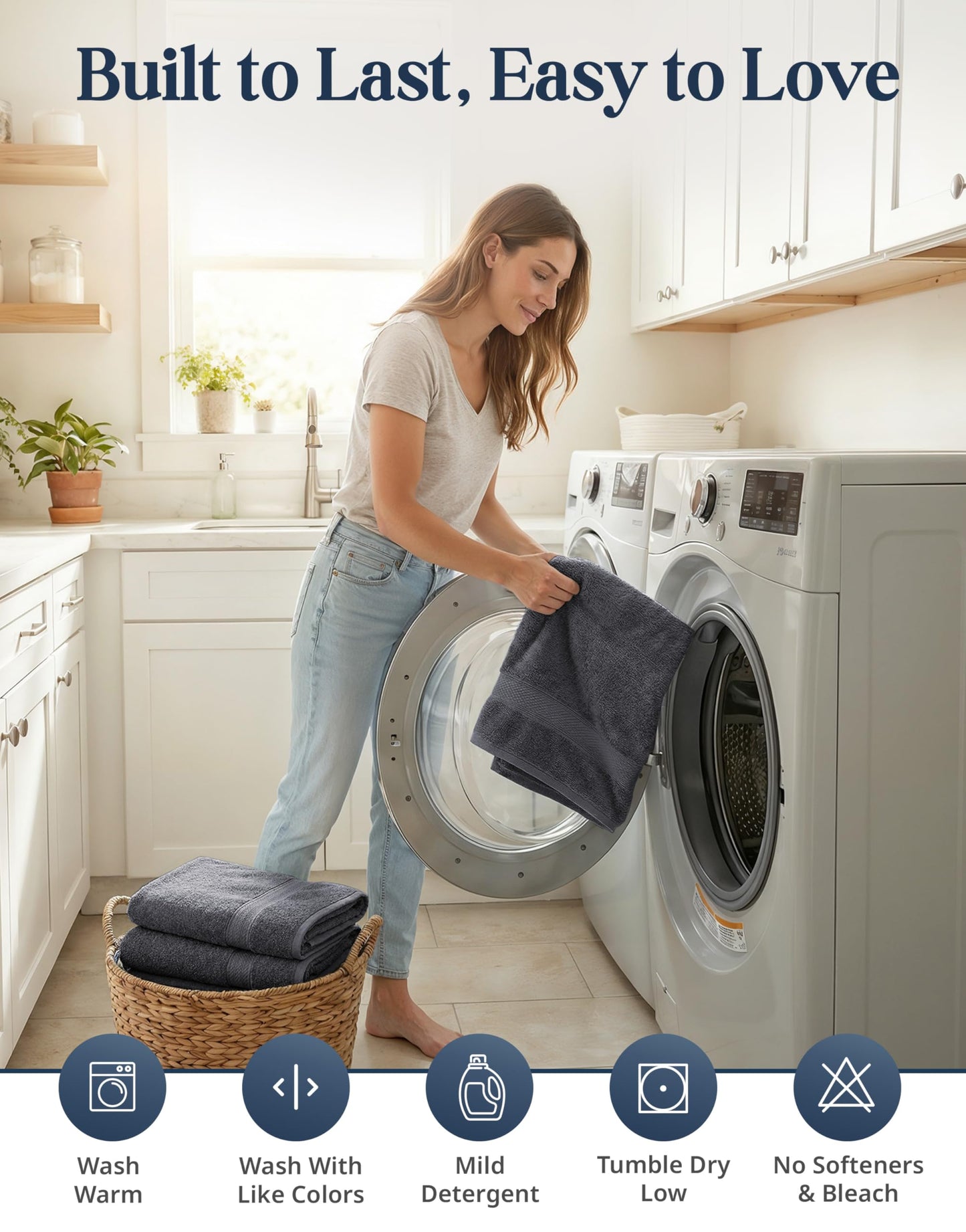 LANE LINEN 100% Cotton Bath Towels Set - 24 PCs - Durable, Quick Dry, Super Soft & Highly Absorbent - 4 Bath, 4 Fingertip, 6 Hand Towels, 8 Washcloths, 2 Bath Sheets - Perfect Family Set - Cool Grey