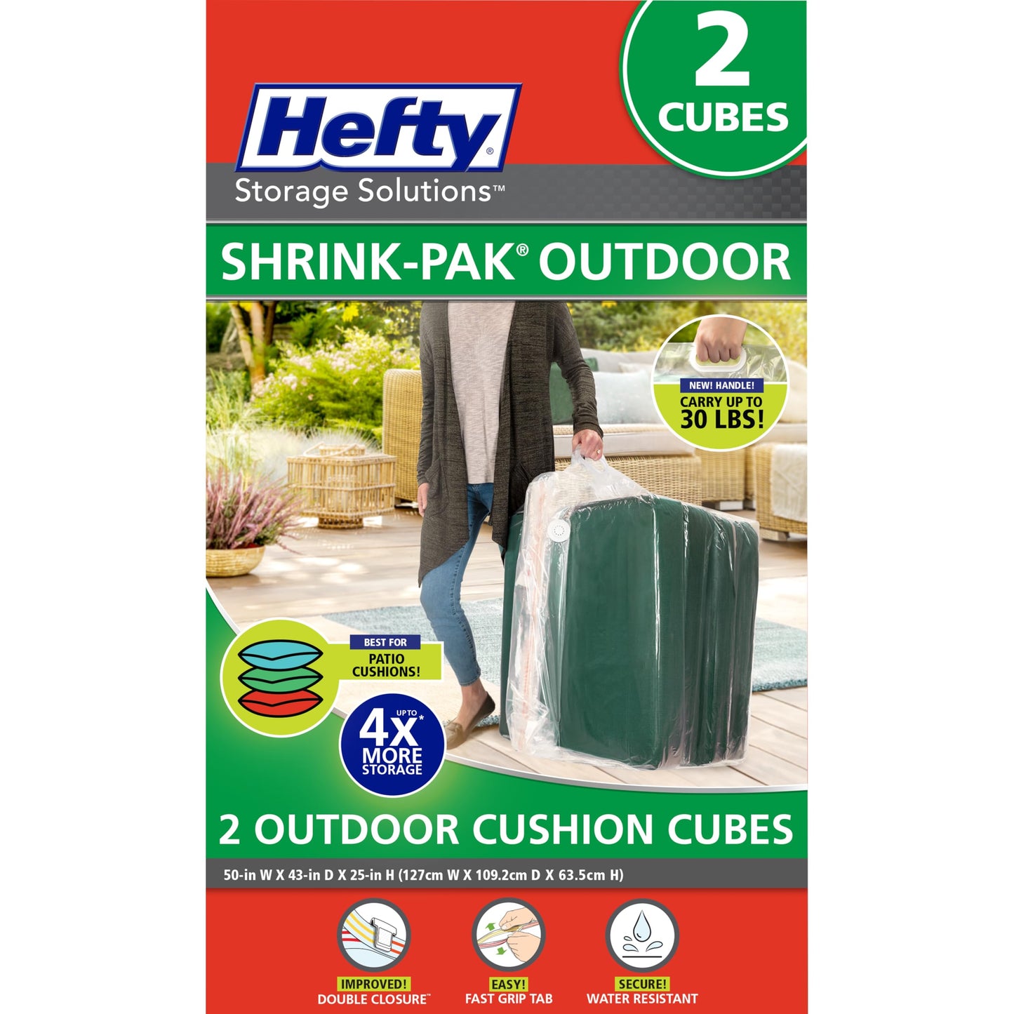 Shrink-Pak Hefty Outdoor Cushion Storage Cube 2-Pack | Patio Cushion Storage Bag Set with Vacuum Valve, Heavy Duty Outdoor Cushion Storage Bags Set for Patio Furniture