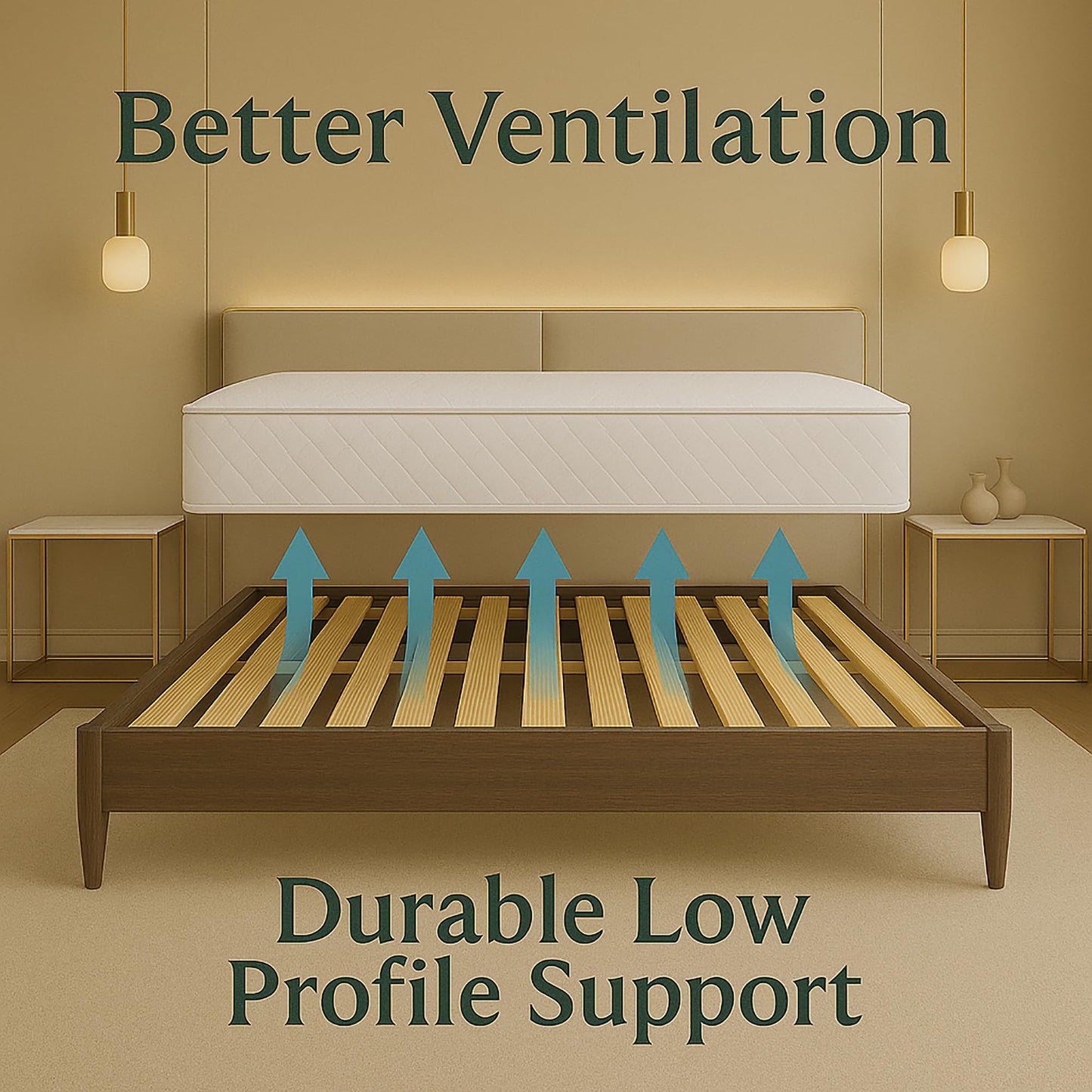 Treaton, 0.68-Inch Heavy Duty Vertical Wooden Bunkie Board/Bed Slats, Queen, Beige