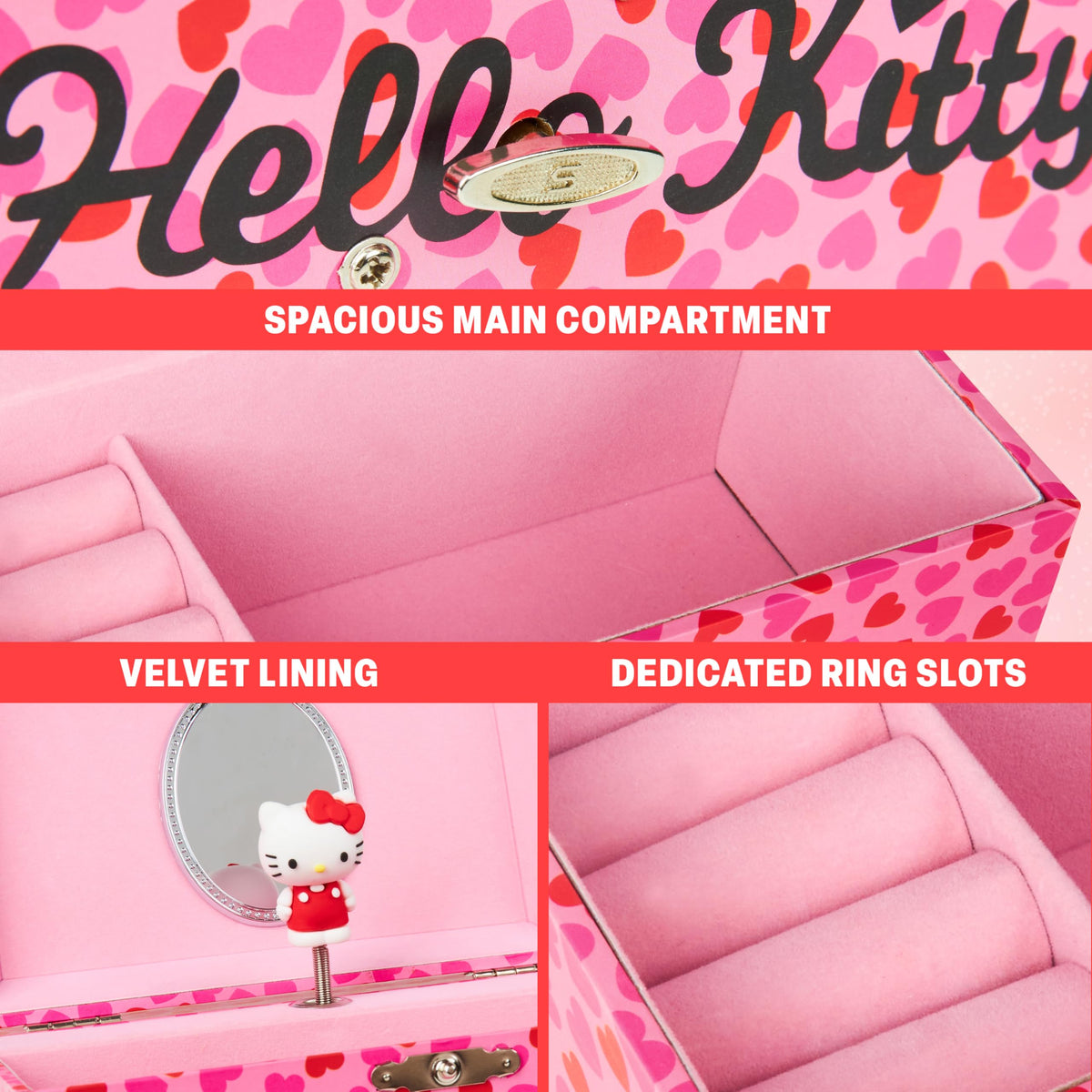 Get Trend Hello Kitty Sanrio Musical Jewelry Box for Girls Teens Women Kawaii Wind Up Music Box Jewelry Organizer Ring Holder Gifts for Women (Pink Hello Kitty)