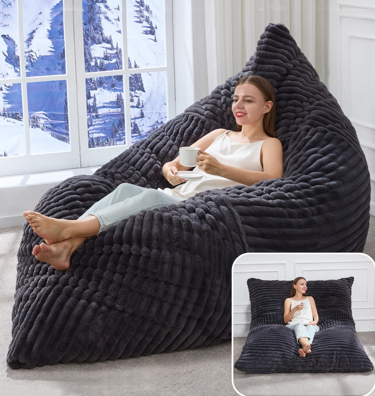 Hobestluk Adult Bean Bag Chair 3 in 1 Convertible Large Bean Bag Sofa